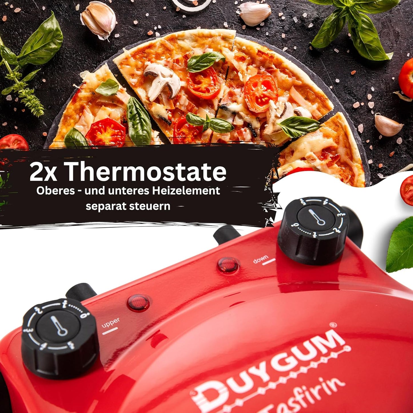 TruWare Pizzaofen elektrisch bis 400 Grad | Elektrischer Pizzabäcker mit Pizza-Schieber Steinplatte und Backblech | 32 cm Pizzastein