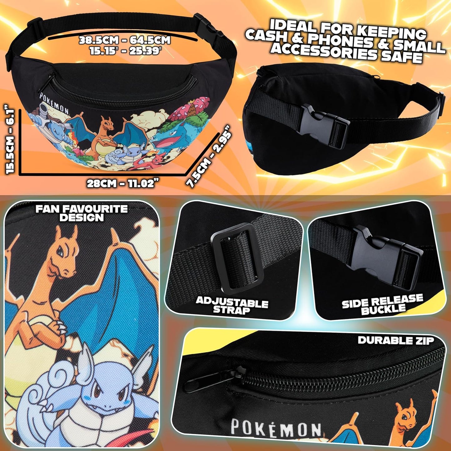 Pokémon Waist Bag – Pikachu Kids Hip Bag for School, Travel & Festivals