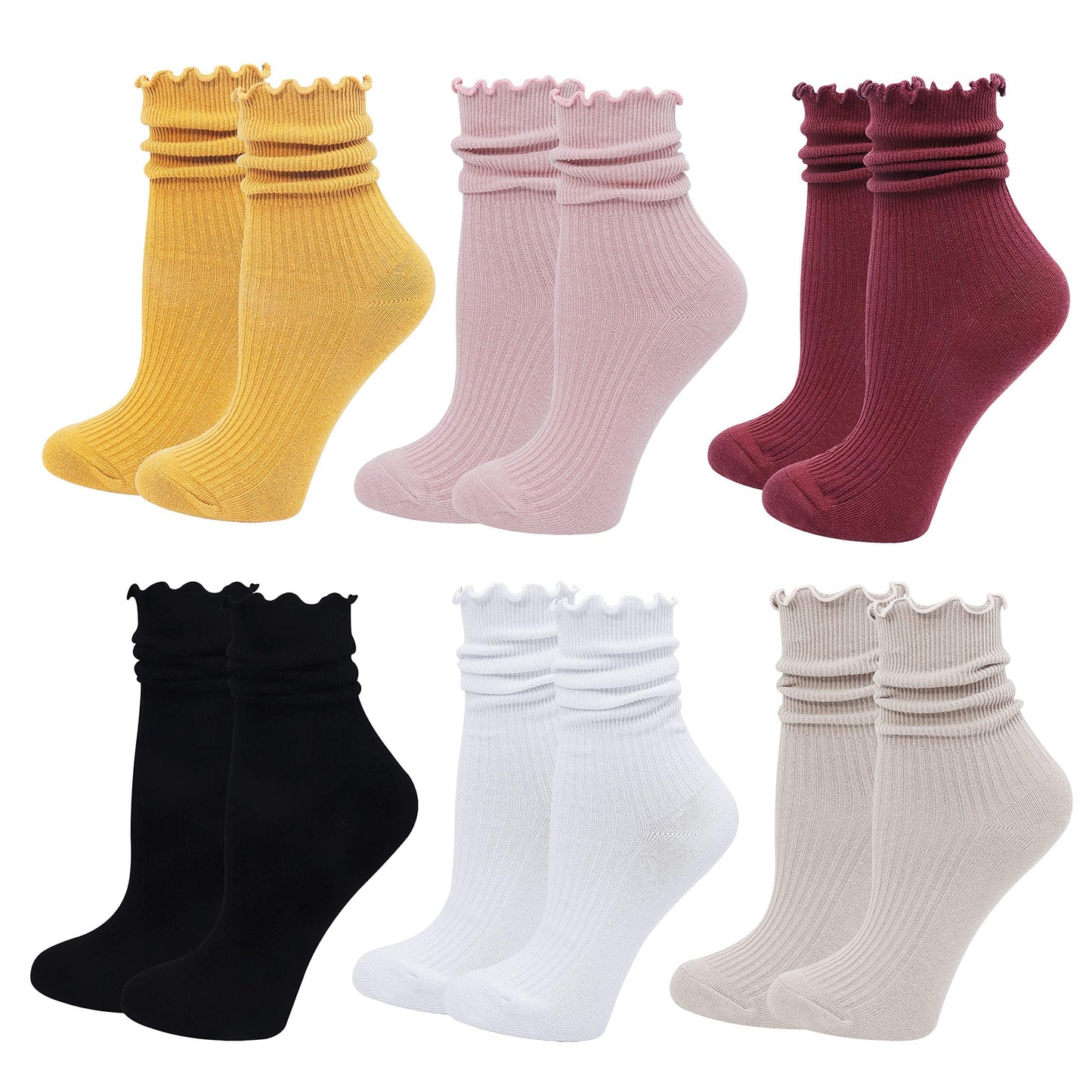 Women's Ruffle Socks – 6 Pairs Casual Cute Cotton Knit Socks