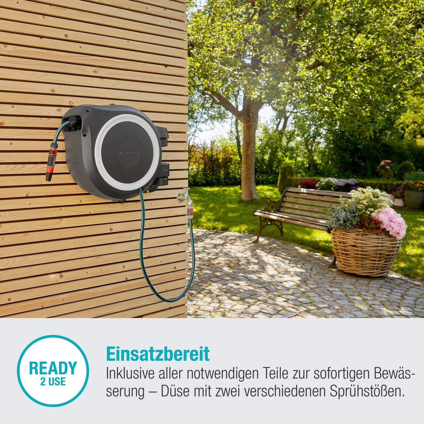 Wand-Schlauchbox Rollup L (weiß) 30 m inkl. ecoPulse Reinigungsspritze