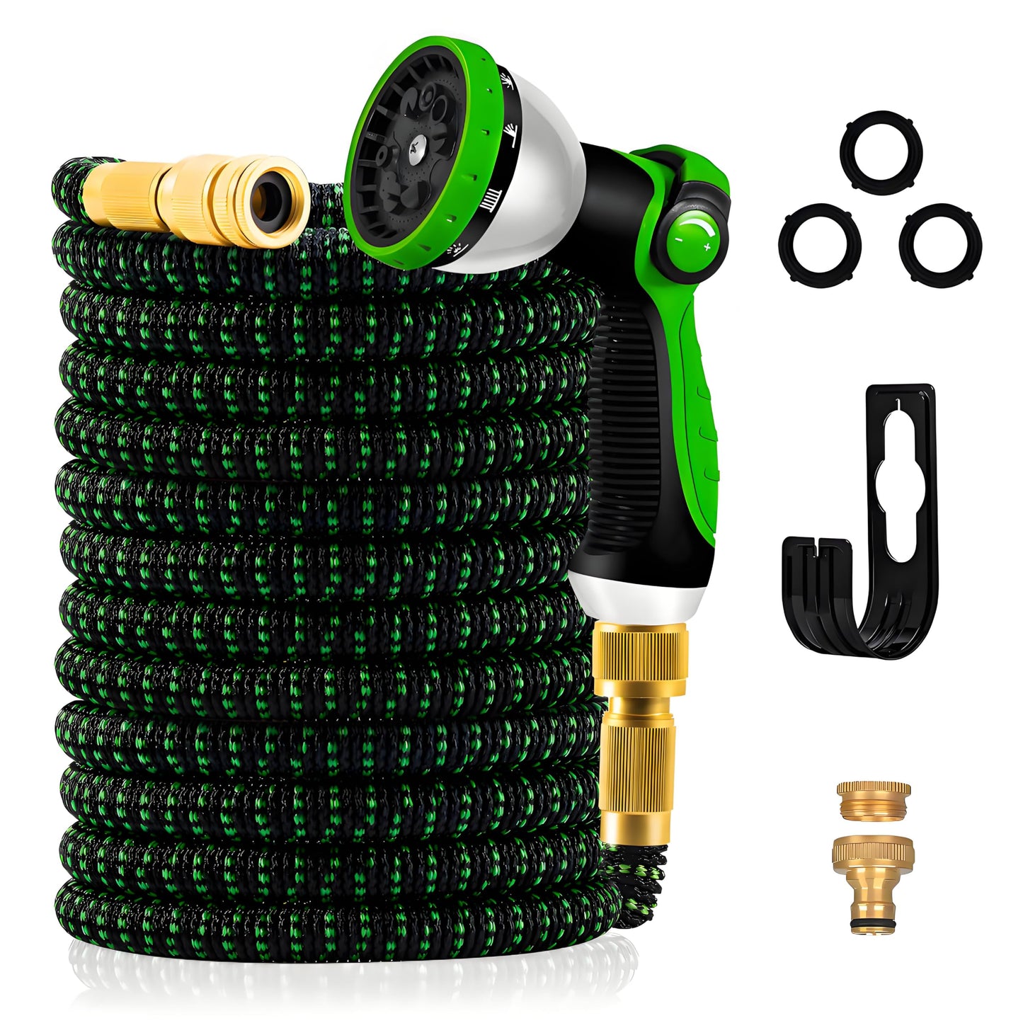 Yofidra Flexibler Gartenschlauch 30m, 3 Lagiger Latex Wasserschlauch mit 3/4 Zoll und 1/2 Zoll Metallanschlüsse, 3450D-Gewebe, Knickfrei, Strapazierfähiger Garden Hose Schlauch mit 10 Düse