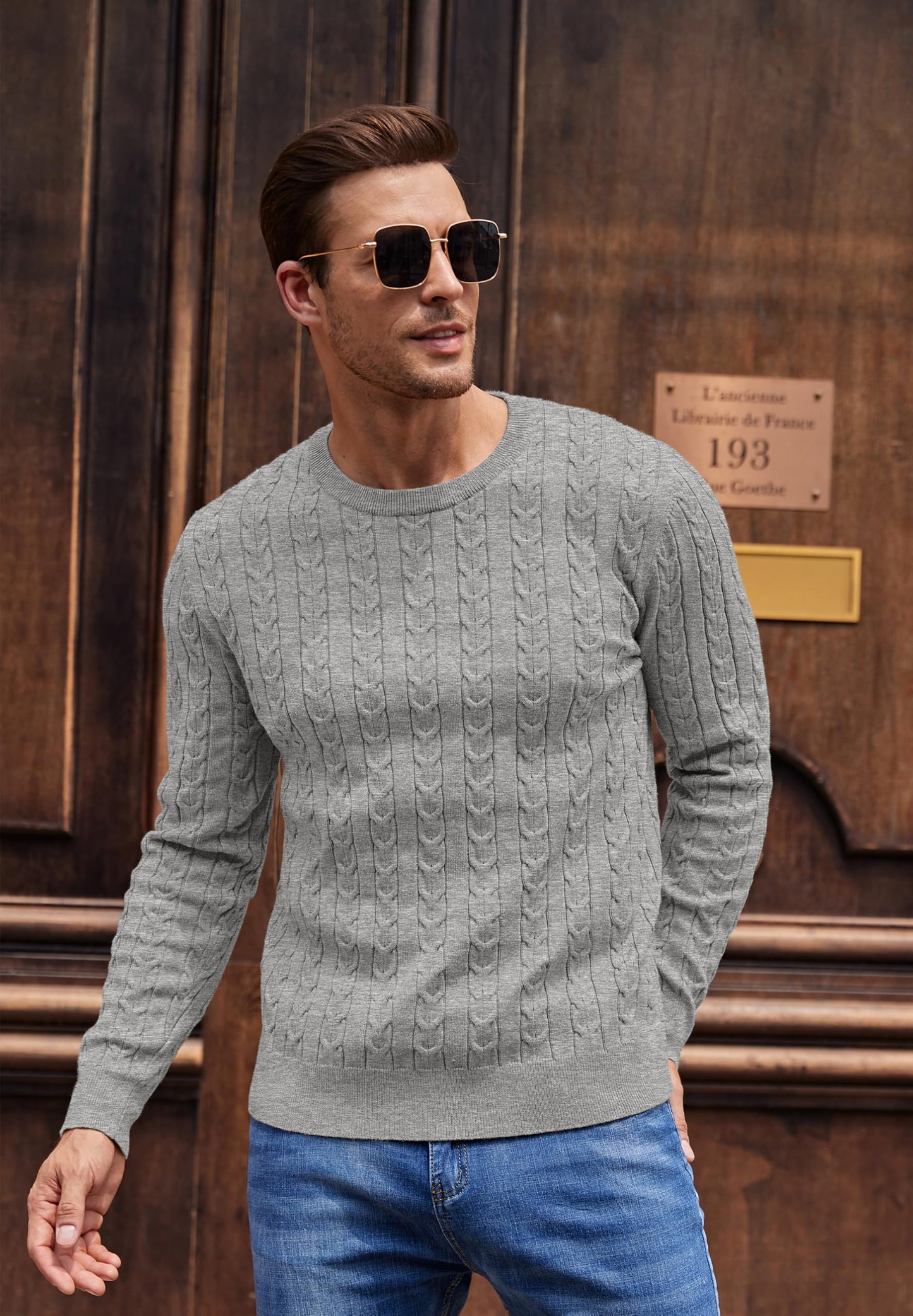 NITAGUT Men’s Cable Knit Sweater – Slim Fit Crewneck Pullover