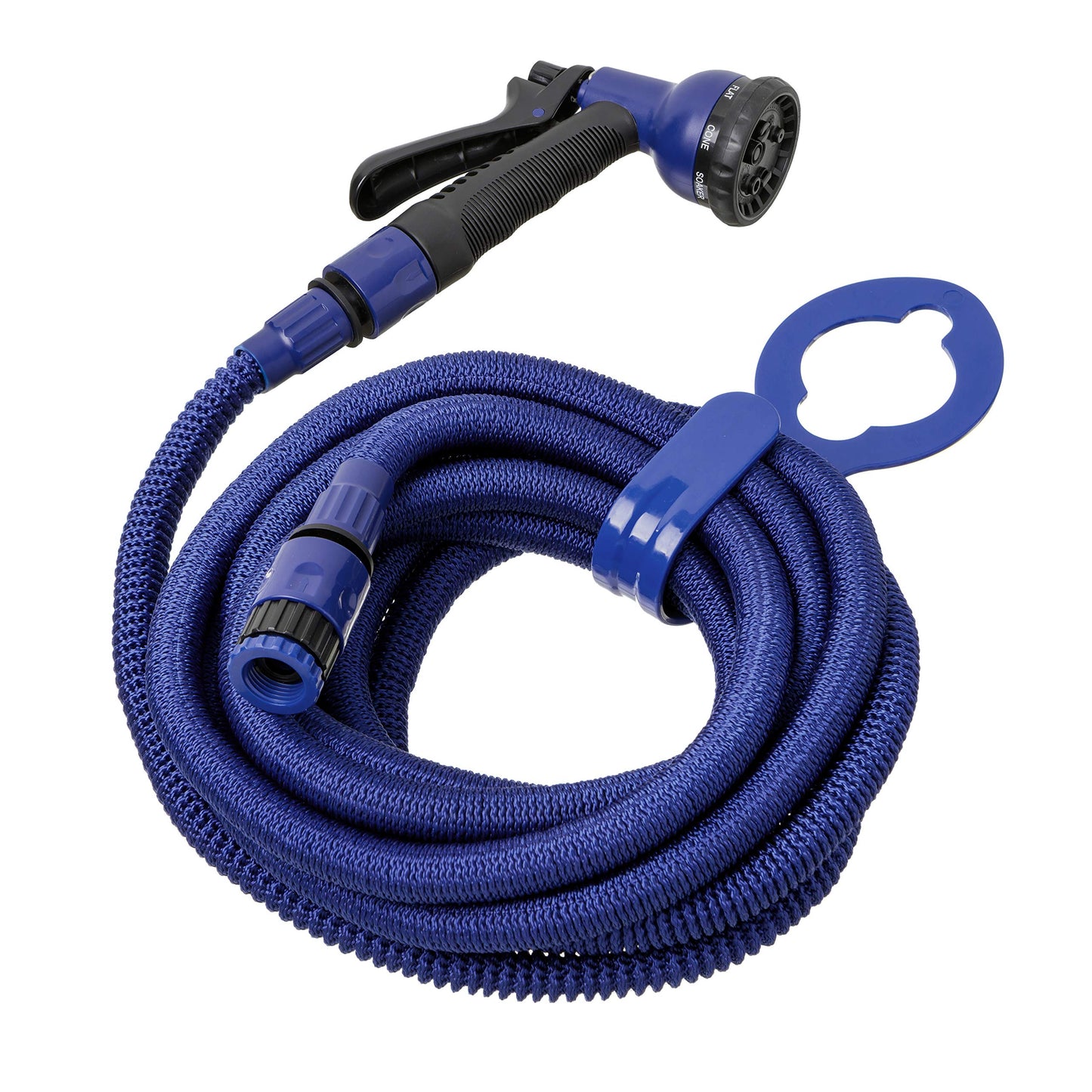 TATAY Gartenschlauch Flexibel 7,5 m Superflex, leicht, Bewässerungspistole mit 8 Positionen, Universalanschluss, 3/4"-1/2" Innengewinde und Aufhänger. Blau