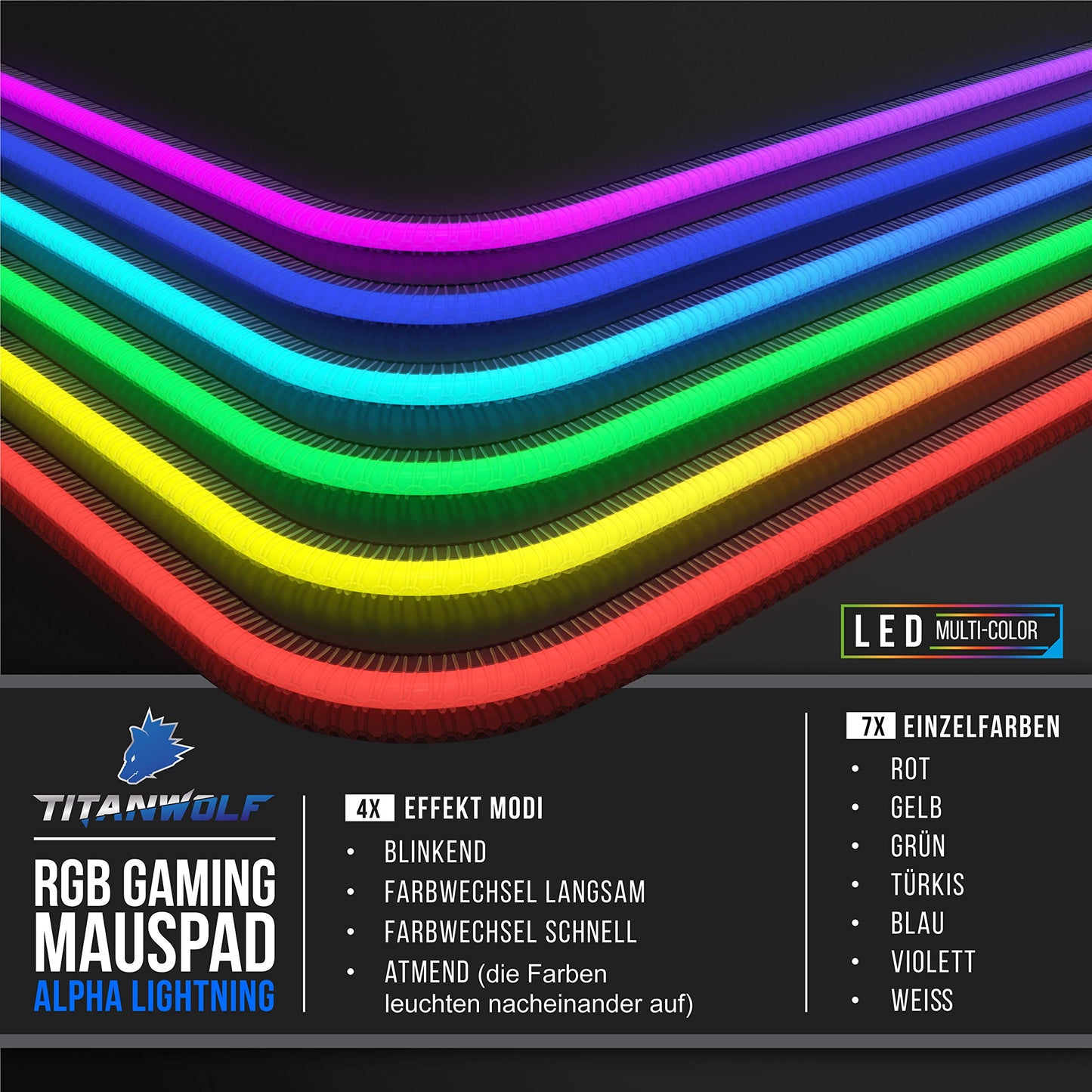 TITANWOLF - RGB Gaming Mouse Pad - LED Desk Pad - 800x300 mm - XXL Mouse Pad - LED Multi Color - 11 Lighting Modes - 7 LED Colors Plus 4 Effect Modes - Washable - Stars