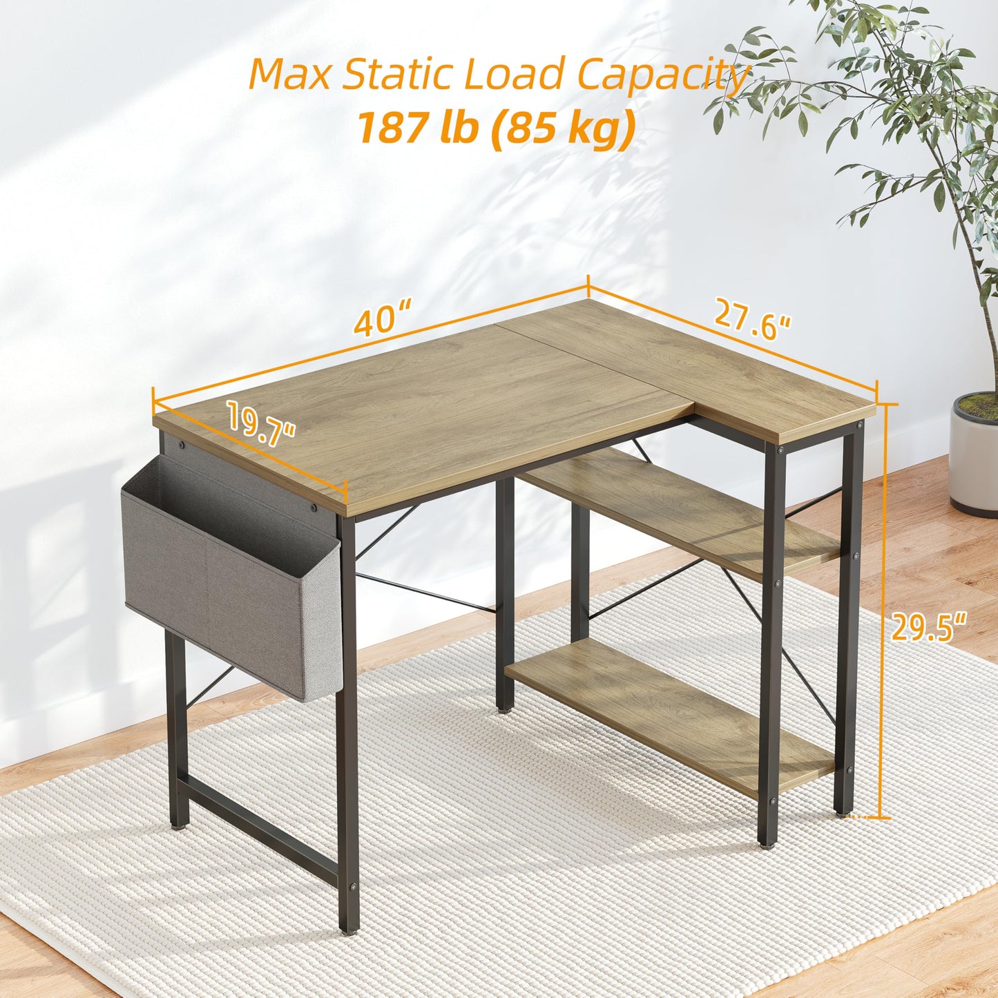 BEXEVUE L-förmiger Schreibtisch – 100x70 cm Gaming Tisch mit Ablagefächer, Umkehrbarer PC Ecktisch Computertisch, Corner Gaming Tisch für Studium Arbeit Zuhause Schlafzimmer, Schwarz