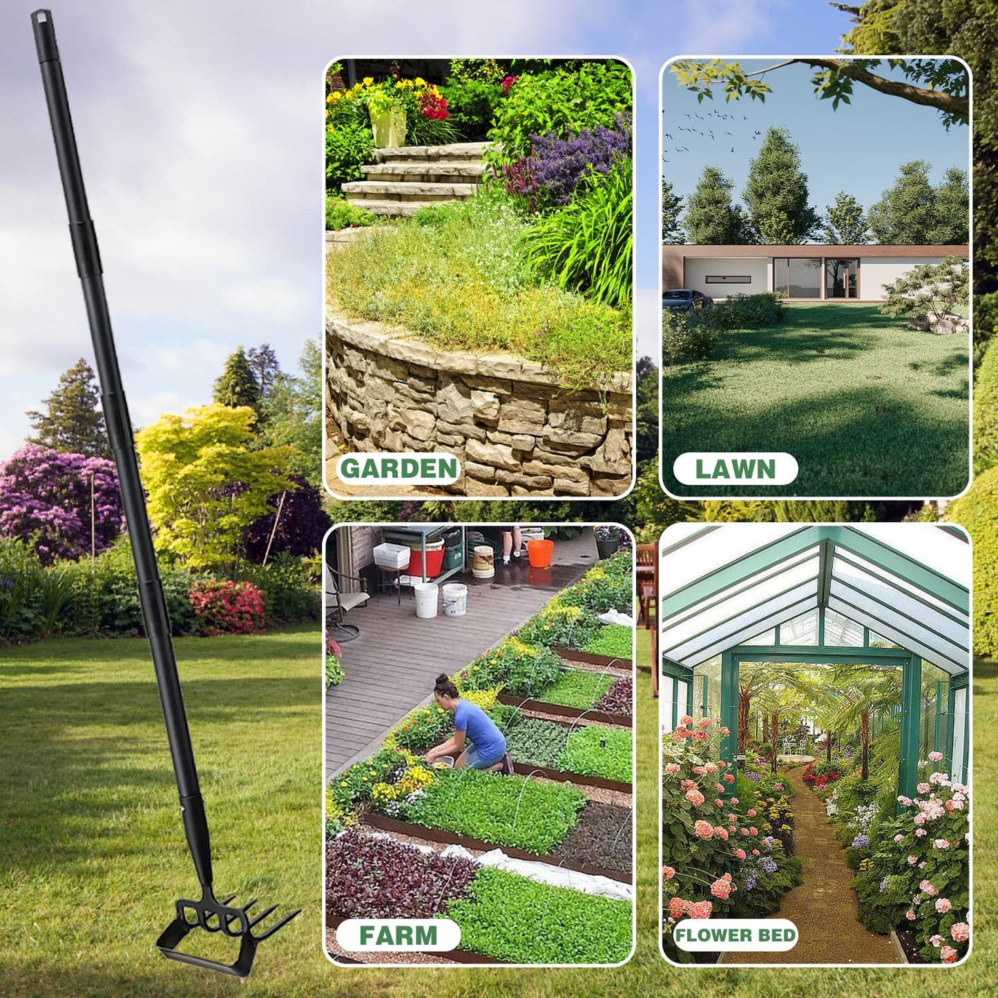 MELVTATA Gartenhacke Hacke Gartenwerkzeug 152cm Steigbügelhacke zum Pflanzen von Gemüse, Bauernhof, Edelstahl, Hula-Hacken – Steigbügelhacke mit Verstellbarer Hacke zum Jäten/Lösen von Erde