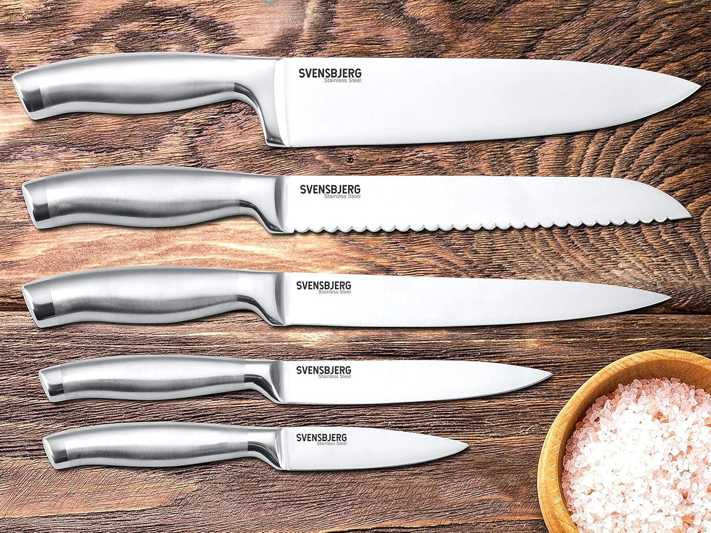 Svensbjerg Messer-Set, 5-tlg, Küchenmesser-Set, Kochmesser-Set, Chef-Messer, Scharfe Edelstahl-Messer | Küche, Obst, Gemüse, Fleisch, hochwertiges Profi Set | SB-KS101