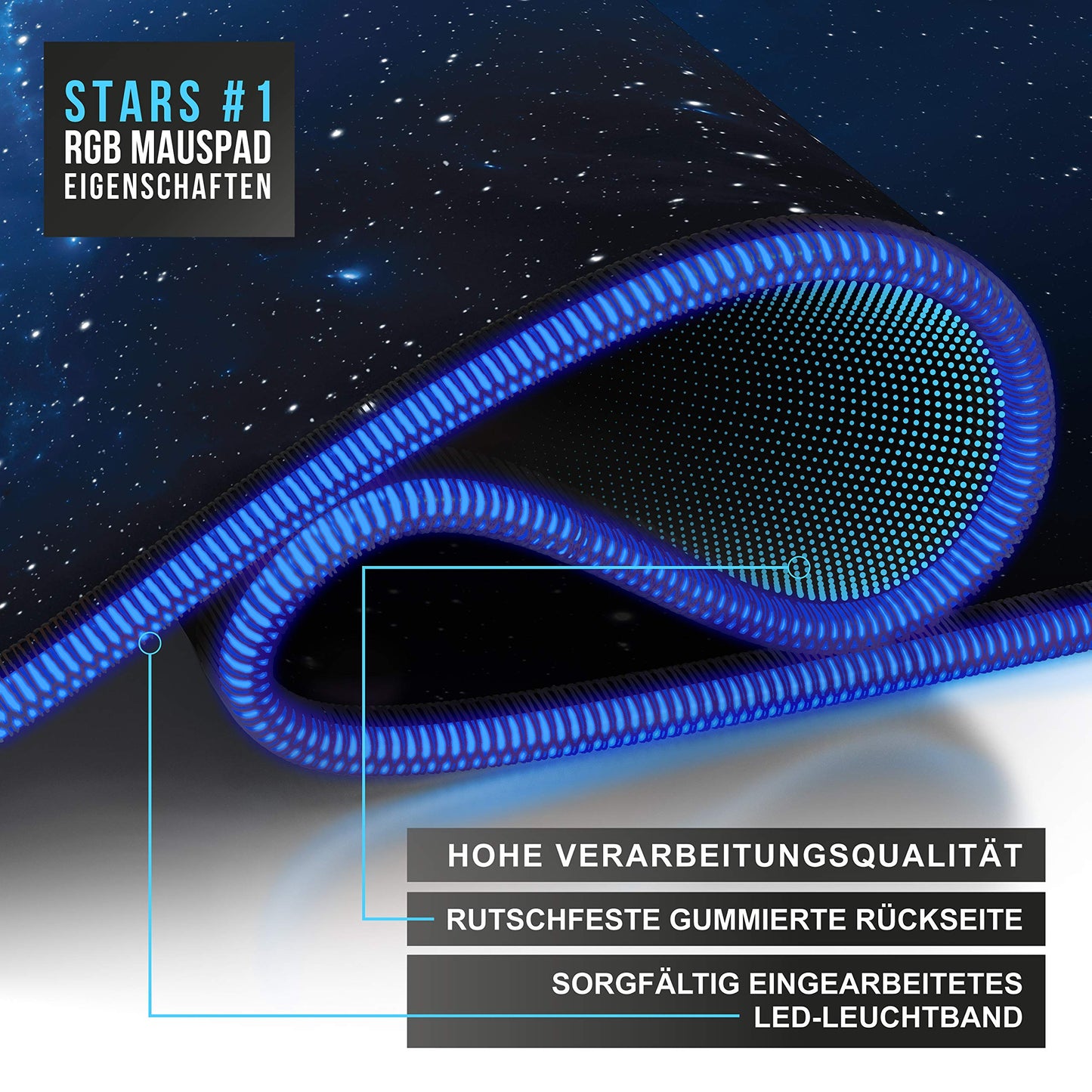 TITANWOLF - RGB Gaming Mauspad - LED Schreibtischunterlage - 800x300 mm - XXL Mousepad - LED Multi Color - 11 Beleuchtungs-Modi - 7 LED Farben Plus 4 Effektmodi - abwaschbar - Stars