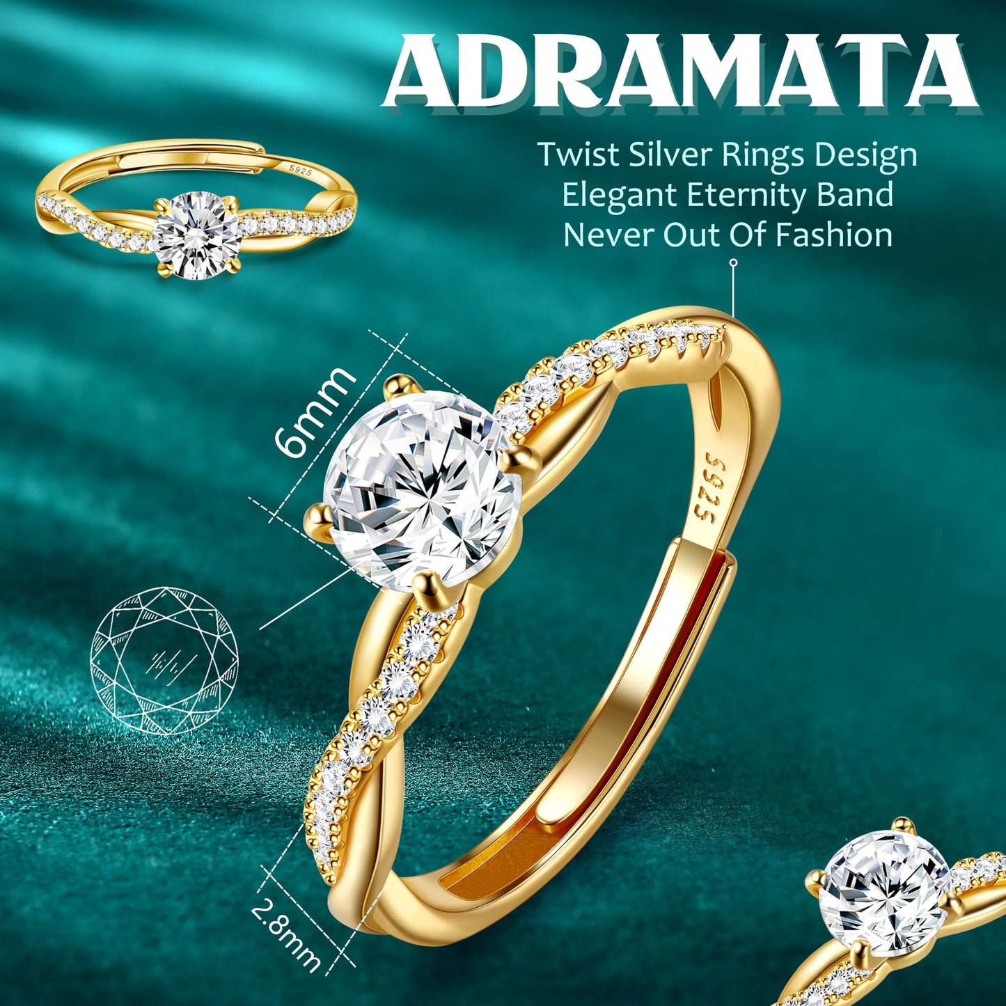 925 Sterling Silver Adjustable Ring for Women