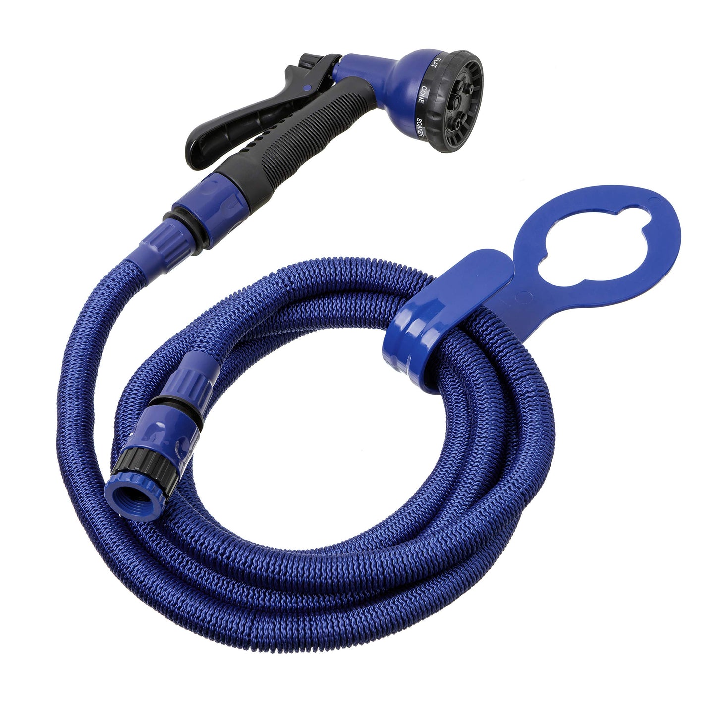 TATAY Gartenschlauch Flexibel 7,5 m Superflex, leicht, Bewässerungspistole mit 8 Positionen, Universalanschluss, 3/4"-1/2" Innengewinde und Aufhänger. Blau