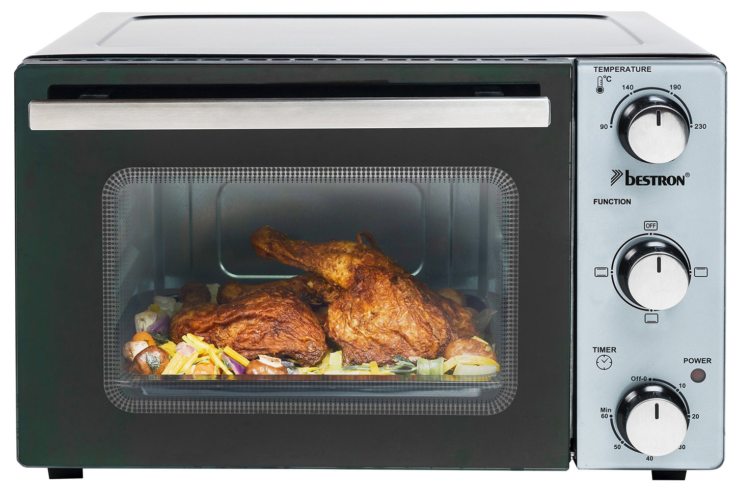 Bestron AOV9 Kompakter Mini-Backofen mit Ober-/Unterhitze, 9 Liter, 800 Watt, Schwarz
