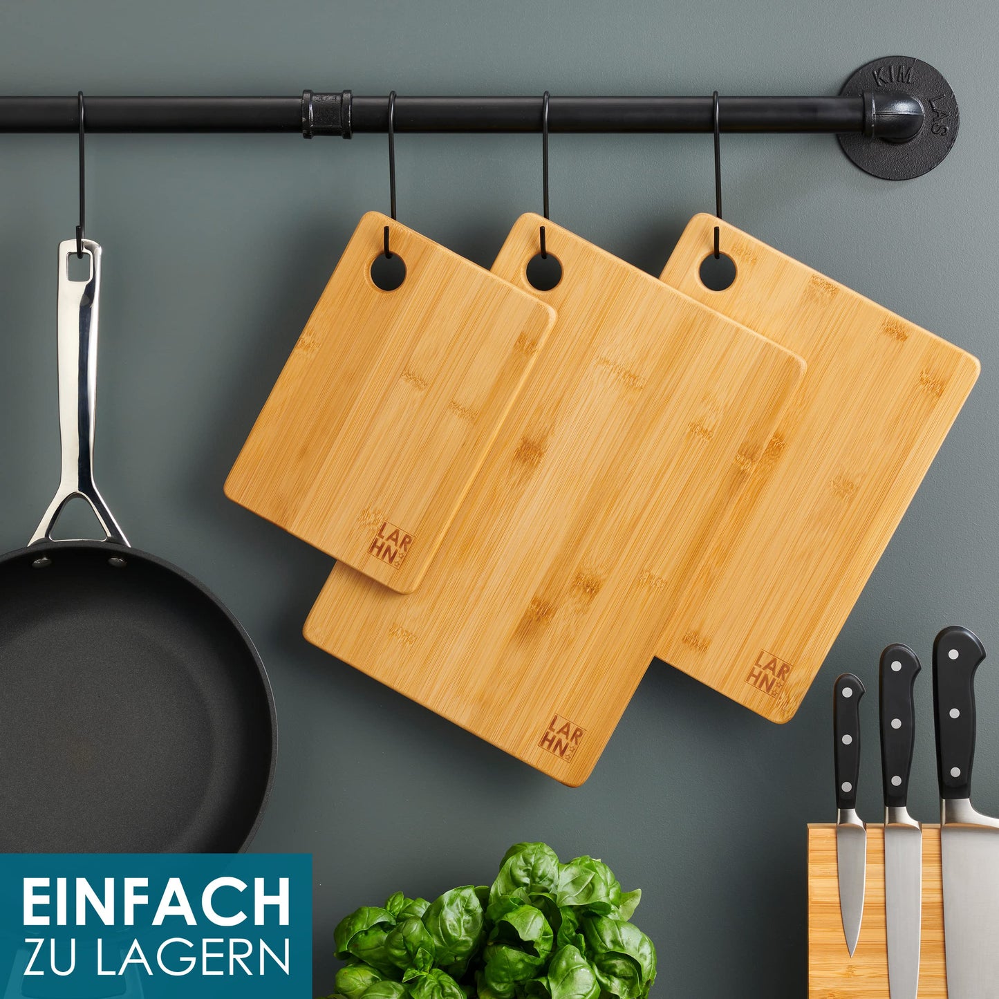 Schneidebrett Holz (3er Set) - 3 Extra Dicke Bambus-Schneidebretter - 33 x 22 cm / 28 x 22 cm / 22 x 15 cm - Die Perfekte Holzbrett Küche, Brotbretter und Servierbretter - von LARHN