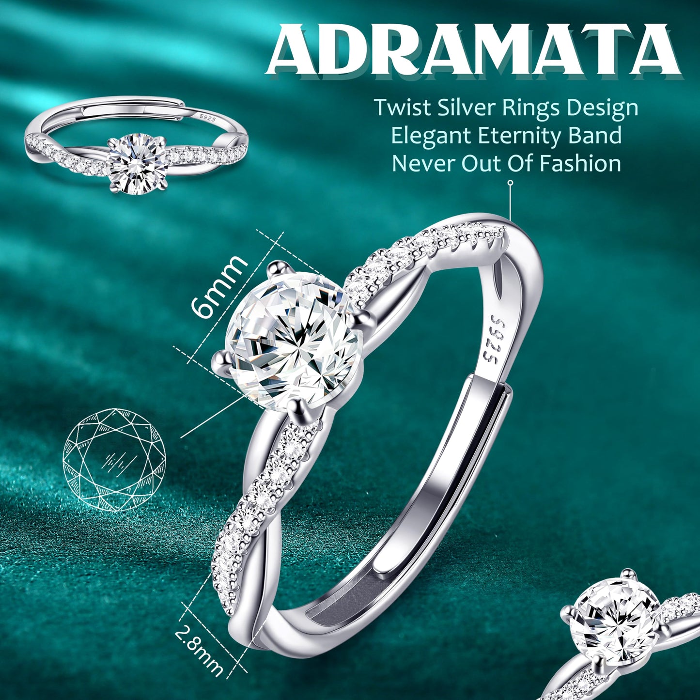 925 Sterling Silver Adjustable Ring for Women