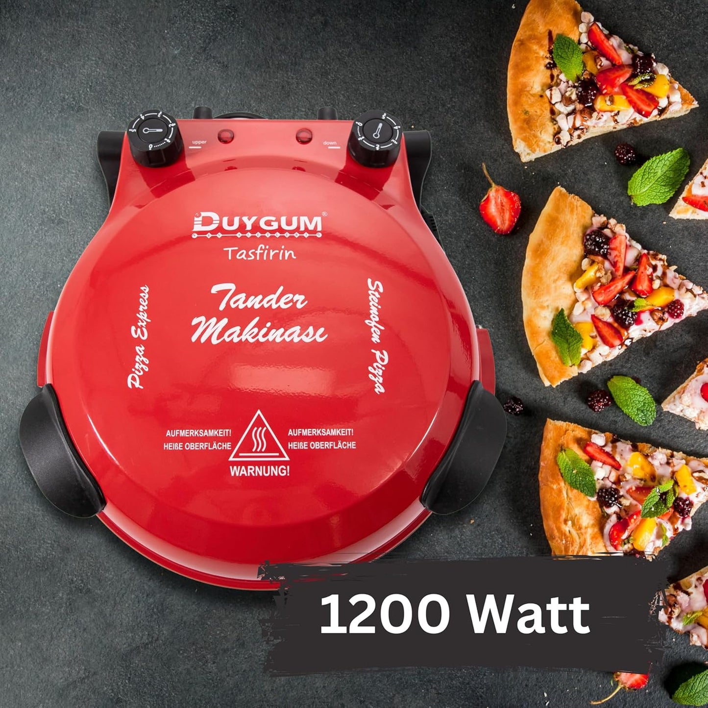 TruWare Pizzaofen elektrisch bis 400 Grad | Elektrischer Pizzabäcker mit Pizza-Schieber Steinplatte und Backblech | 32 cm Pizzastein