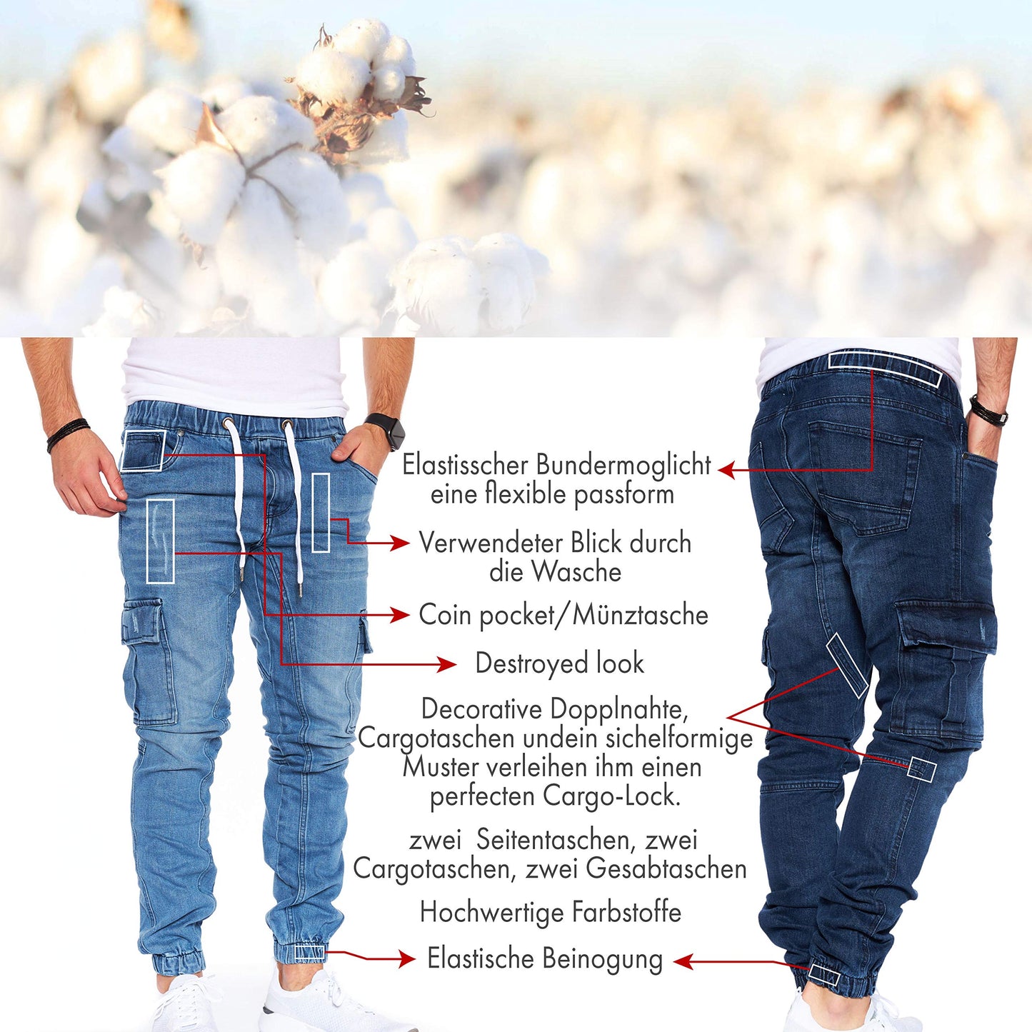 Men’s Cargo Jeans – Regular Slim Fit Denim Joggers