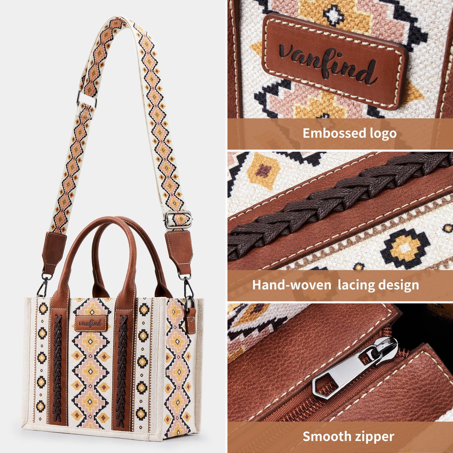 KALIDI Tote Bag for Women – Aztec Pattern Canvas Shoulder Bag