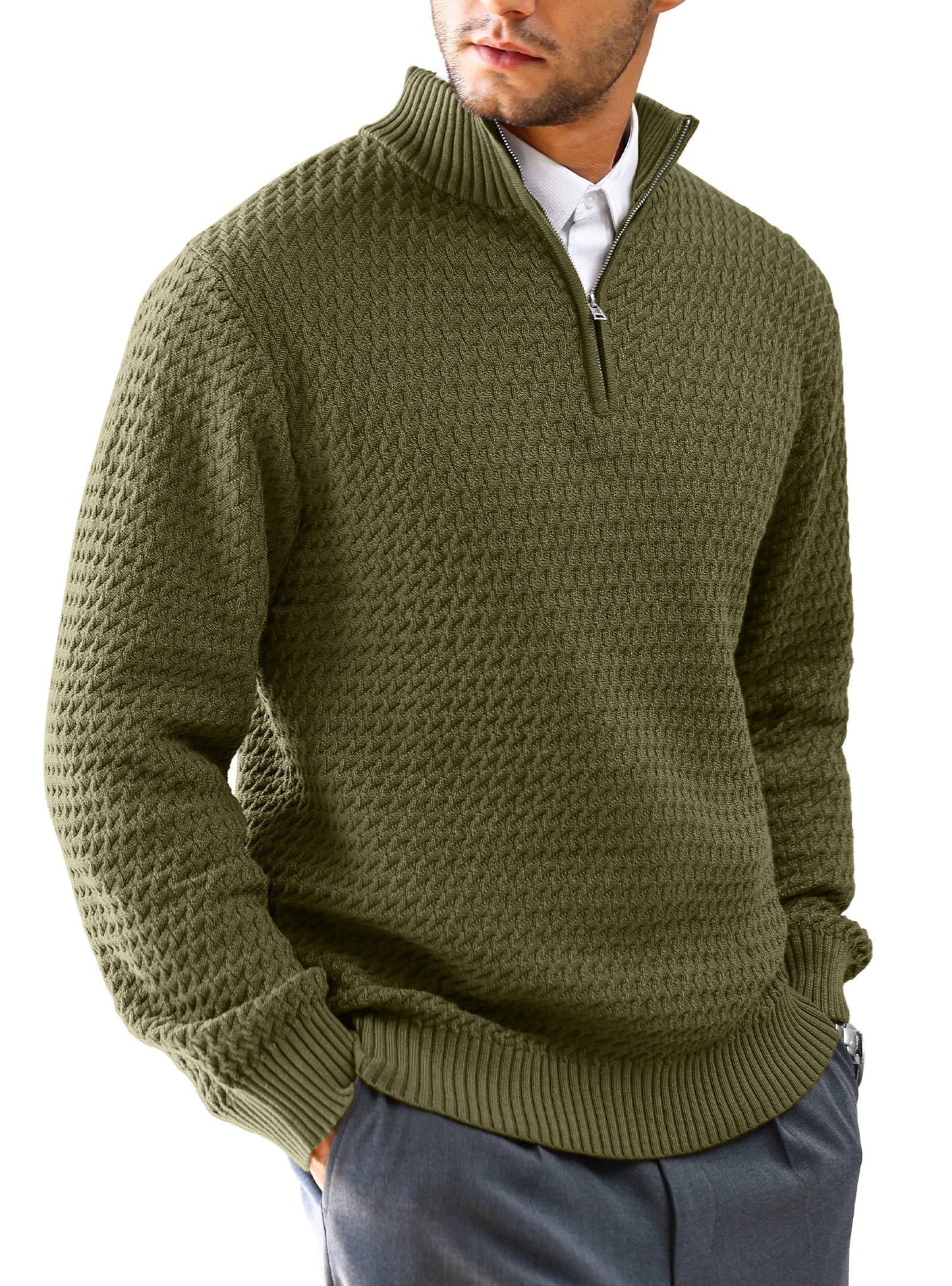 HYPESTFIT Men’s 1/4 Zip Turtleneck Sweater – Warm Knit Pullover