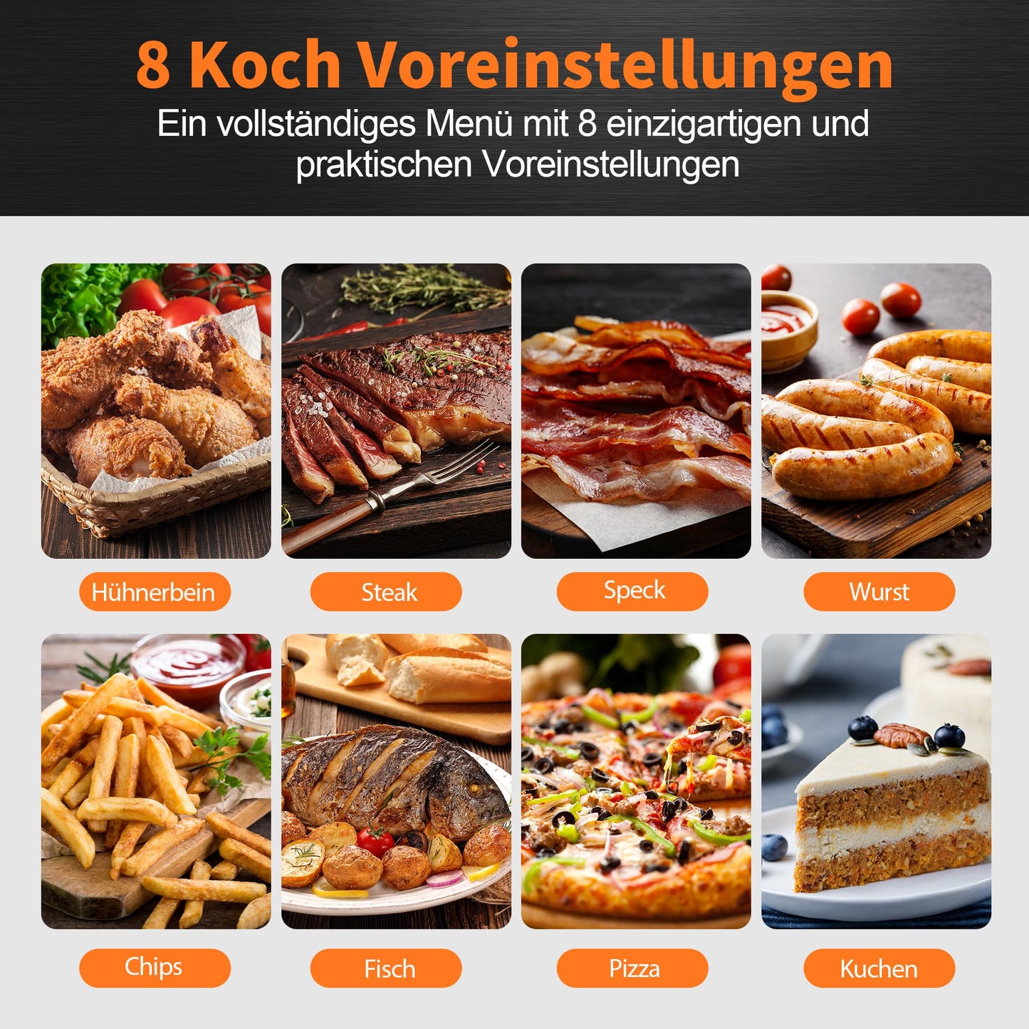 CROWNFUL Luftfritteuse 6,2L, XXL Heißluftfriteuse Elektrische 8 in 1 Öllose Herd, Heissluft Fritteusen mit LCD Touchscreen und 8 Voreinstellungen, präzise Temperaturregelung, Nonstick Korb