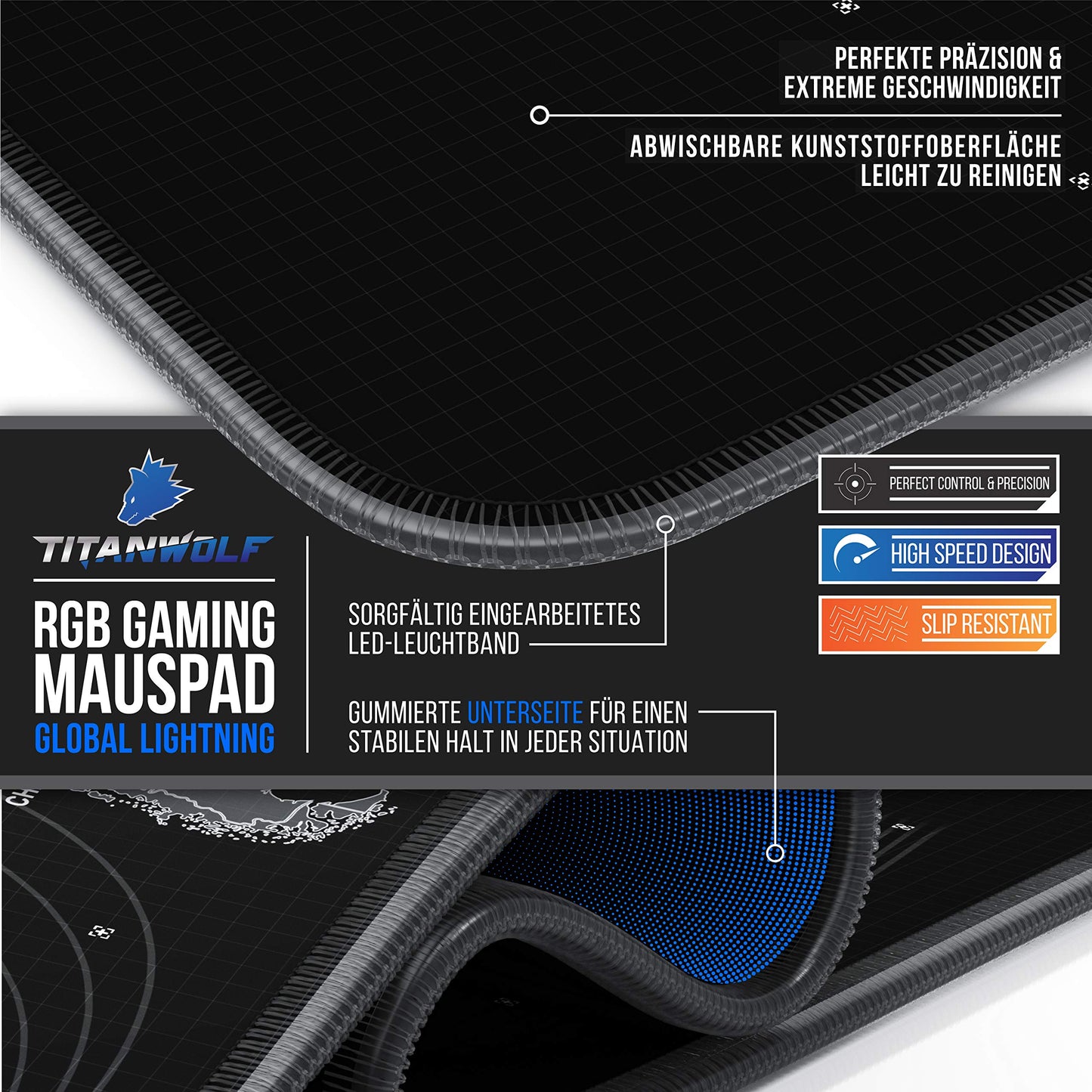 TITANWOLF - RGB Gaming Mouse Pad - LED Desk Pad - 800x300 mm - XXL Mouse Pad - LED Multi Color - 11 Lighting Modes - 7 LED Colors Plus 4 Effect Modes - Washable - Stars