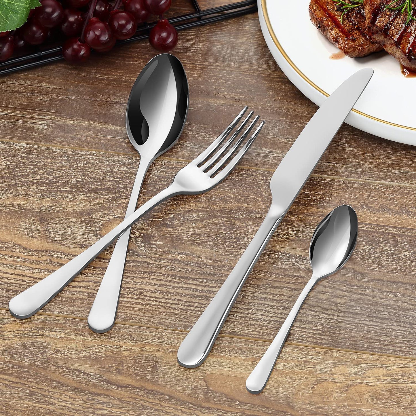 BEWOS Besteck Set für 6 Personen, 30 teilig Essbesteck Set inkl. Messer, Gabel, Löffel, Besteck Edelstahl Spiegelpoliert, Spülmaschinenfest