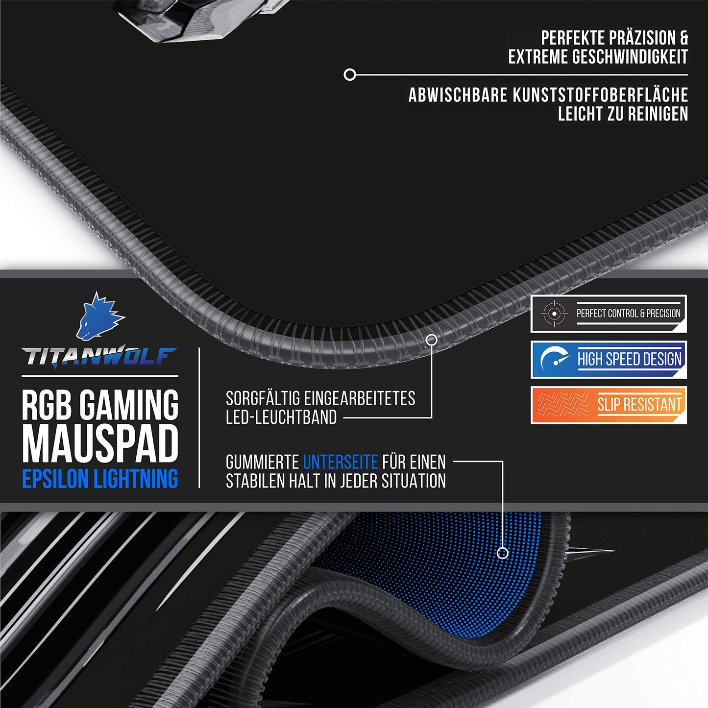 TITANWOLF - RGB Gaming Mauspad - LED Schreibtischunterlage - 800x300 mm - XXL Mousepad - LED Multi Color - 11 Beleuchtungs-Modi - 7 LED Farben Plus 4 Effektmodi - abwaschbar - Stars