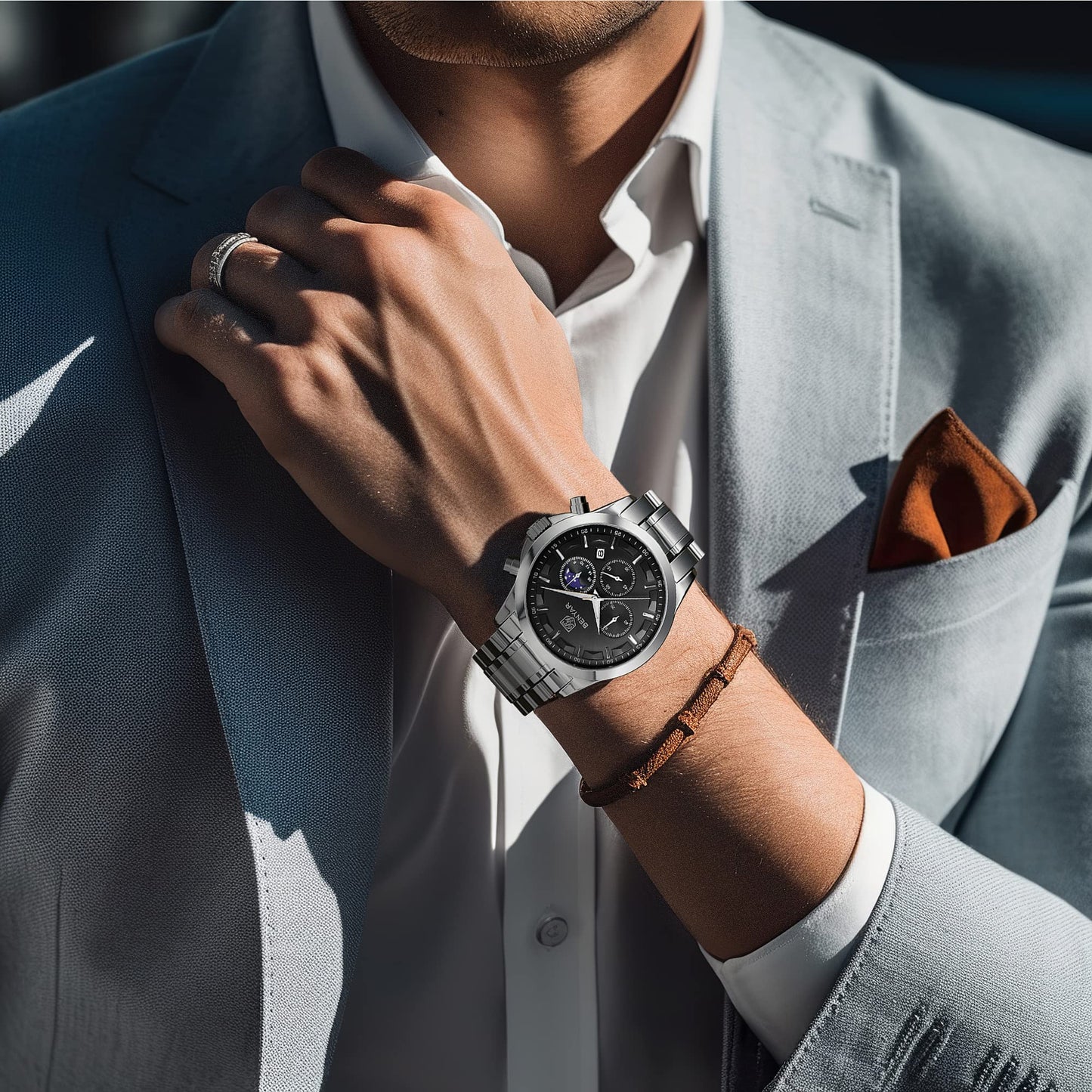 BY BENYAR Uhren Herren Chronograph Analog Quarz Wasserdicht Armbanduhr Herren Mode Lässig Business Herrenuhr mit Kalender Lederarmband/Edelstahlarmband Uhr Geschenk für Männer