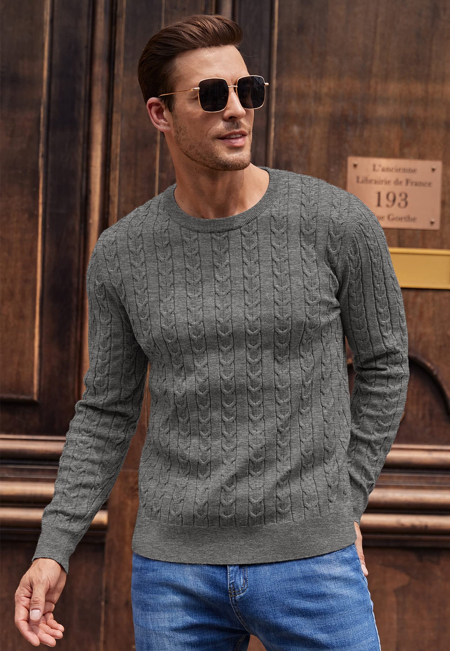 NITAGUT Men’s Cable Knit Sweater – Slim Fit Crewneck Pullover