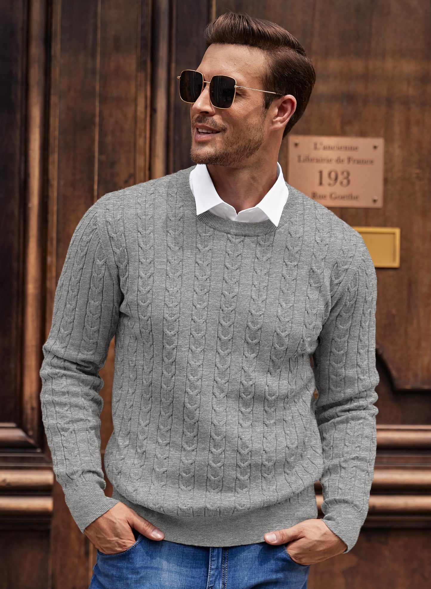 NITAGUT Men’s Cable Knit Sweater – Slim Fit Crewneck Pullover
