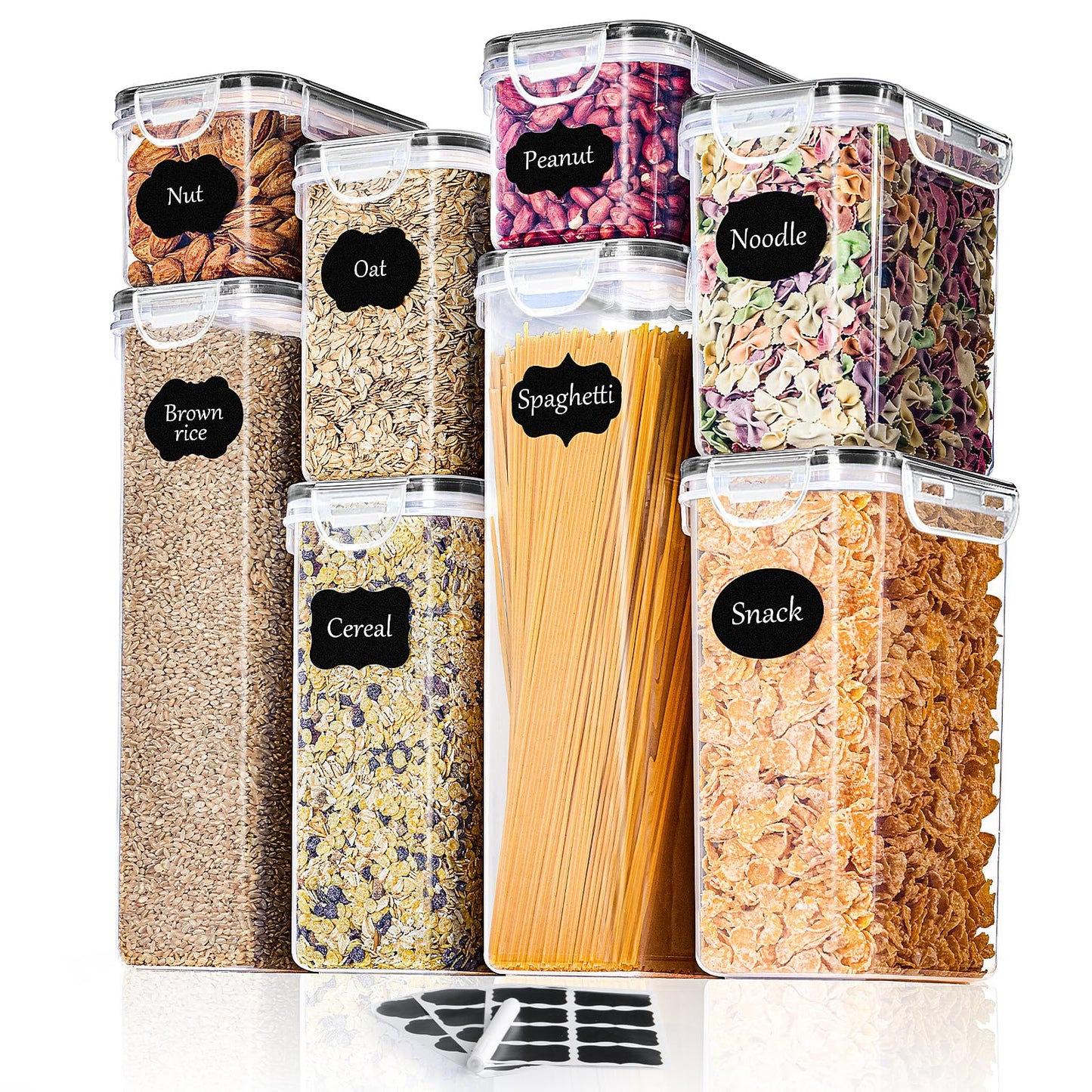 Storage Jars with Lid, Airtight, Large, 4 L, Set of 4, BPA-Free, Storage Box, Kitchen, Moth-Proof Kitchen Organiser, Flour, Spaghetti Cornflakes, Cereal Storage, Storage Container with Labels