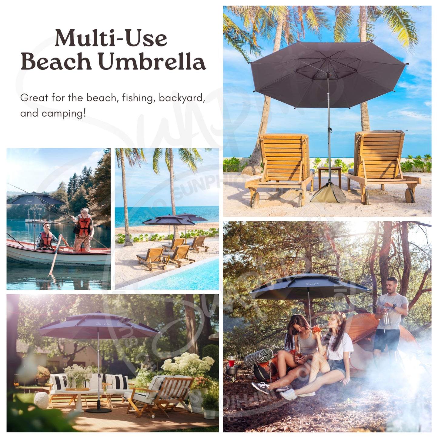 Sunphio Sonnenschirm Strand 220 cm, Windfest Stabil, Strandschirm Groß Klein, Leicht für Reise, UV Schutz 50, Beach Sonnenschutz Tragbar mit Erdspieß