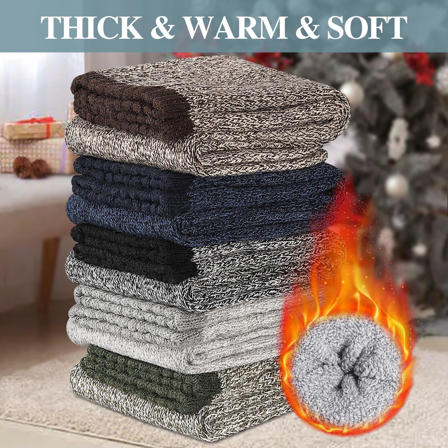 Reamphy 5 Pairs Thermal Wool Socks for Men