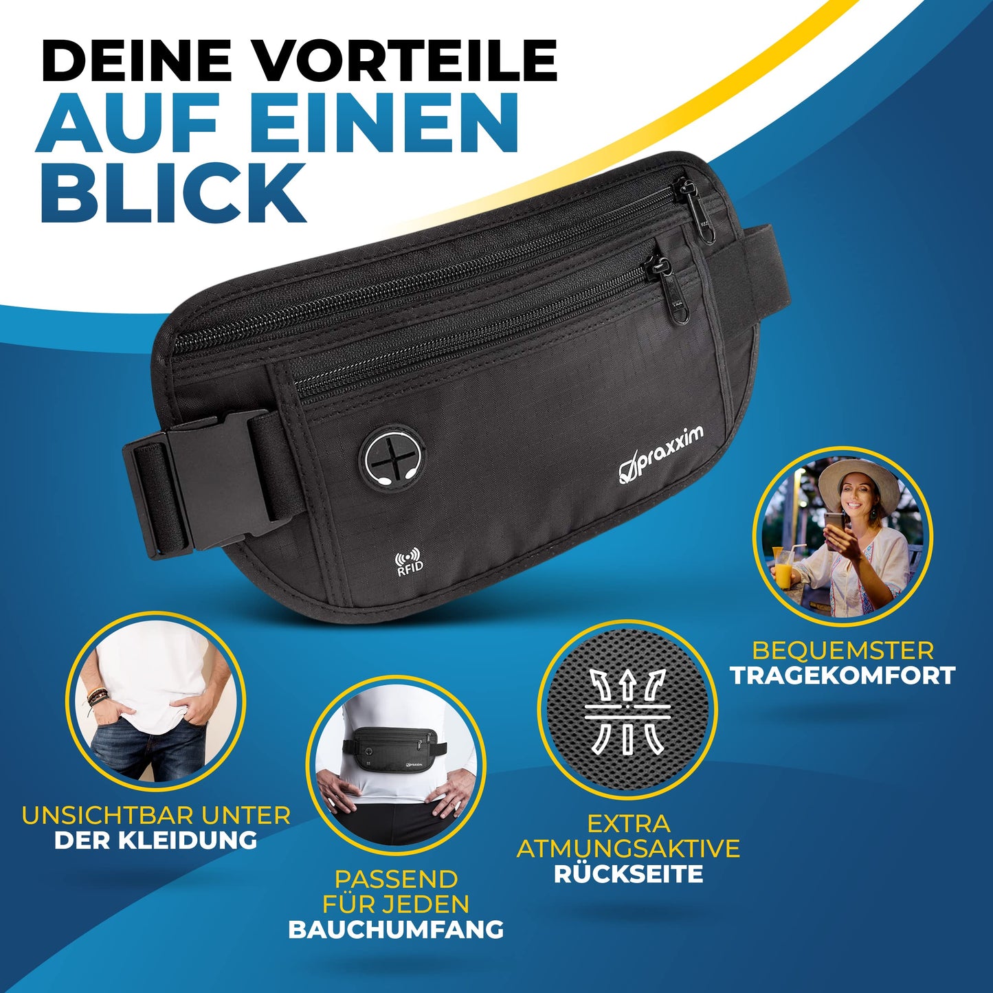 Travel Money Belt with RFID Protection – Slim Anti-Theft Waist Pack for Men & Women