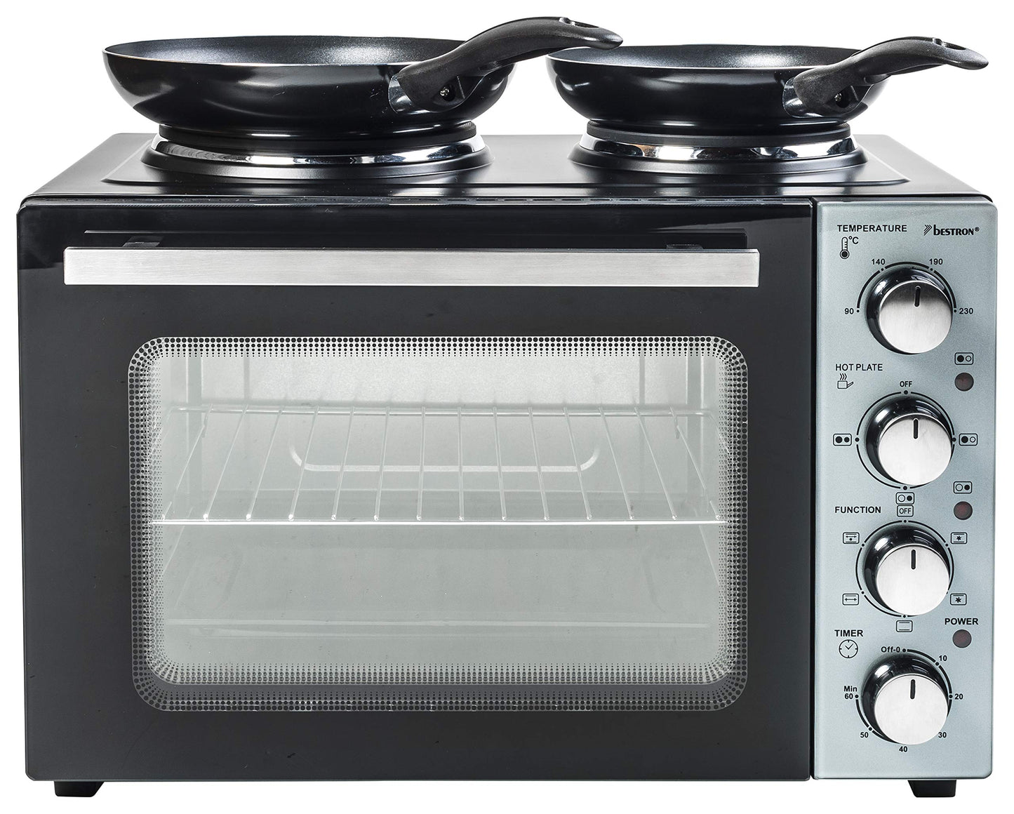 Bestron AOV9 Kompakter Mini-Backofen mit Ober-/Unterhitze, 9 Liter, 800 Watt, Schwarz