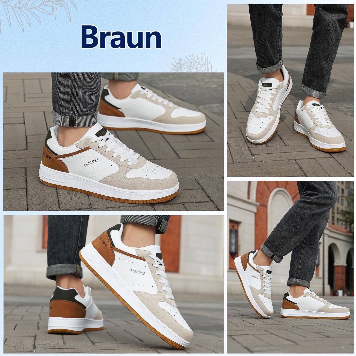 AX BOXING Men’s Casual Trainers – Lightweight Breathable Faux Leather Sneakers