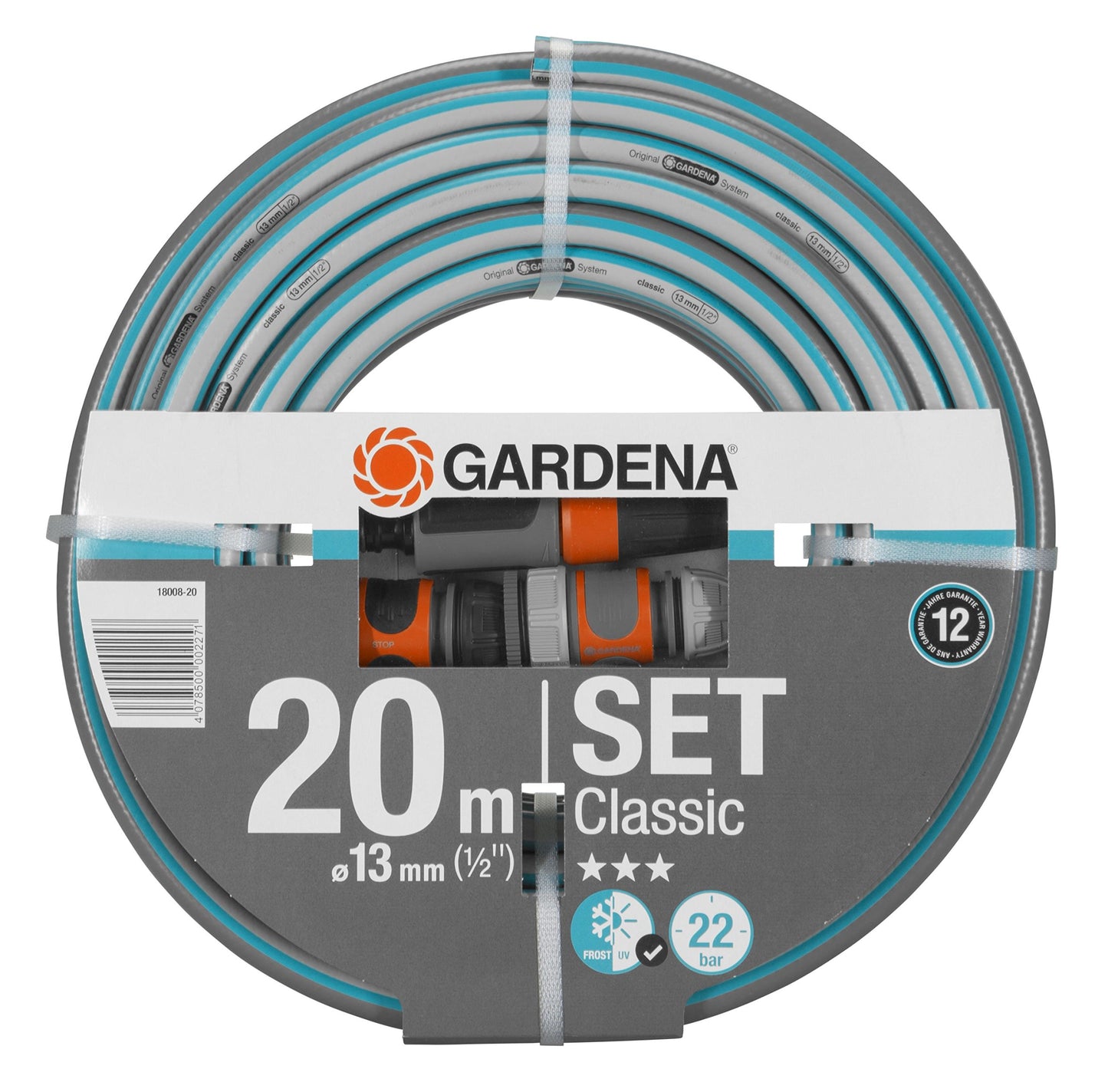 Gardena Classic Schlauch Aktion 13 mm (1/2 Zoll), 18 m: Universeller Gartenschlauch aus robustem Kreuzgewebe, 22 bar Berstdruck, UV-beständig, ohne Systemteile (18001-20) grau 18m ohne systemteile