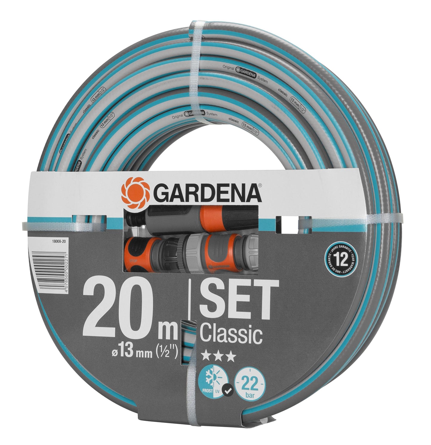 Gardena Classic Schlauch Aktion 13 mm (1/2 Zoll), 18 m: Universeller Gartenschlauch aus robustem Kreuzgewebe, 22 bar Berstdruck, UV-beständig, ohne Systemteile (18001-20) grau 18m ohne systemteile