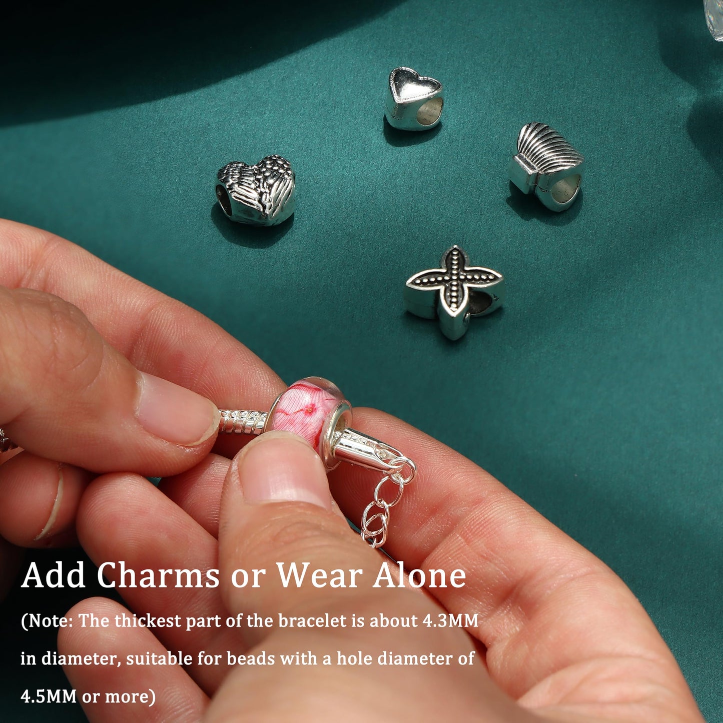 Adramata 925 Sterling Silver Charm Bracelet – Adjustable Snake Chain