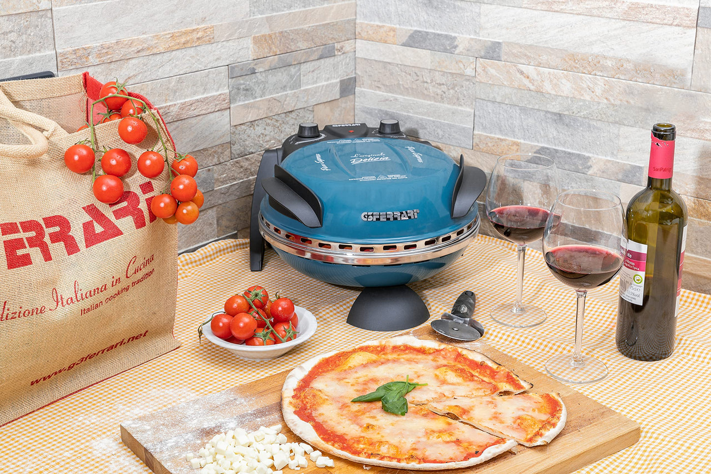 G3 FerrariPizza Äußern Vergnügen, Ofen Pizza, 1200 W, 400°C, Felsen Feuerfest (durchmesser 31 cm), Timer 5', Kochbuch inbegriffen, Schwarz, 31.6 x 31.6 x 25 cm