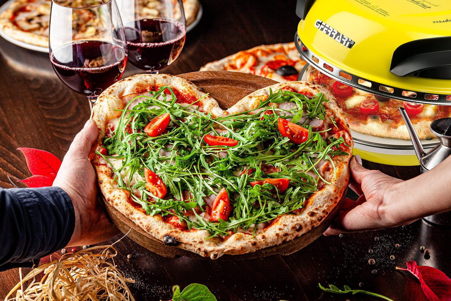 G3 FerrariPizza Äußern Vergnügen, Ofen Pizza, 1200 W, 400°C, Felsen Feuerfest (durchmesser 31 cm), Timer 5', Kochbuch inbegriffen, Schwarz, 31.6 x 31.6 x 25 cm