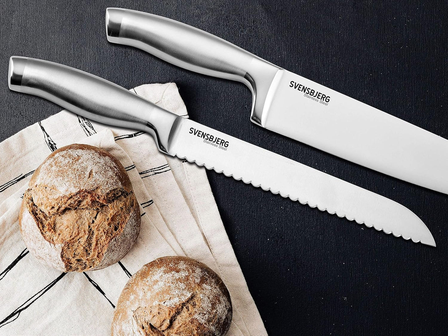 Svensbjerg Messer-Set, 5-tlg, Küchenmesser-Set, Kochmesser-Set, Chef-Messer, Scharfe Edelstahl-Messer | Küche, Obst, Gemüse, Fleisch, hochwertiges Profi Set | SB-KS101