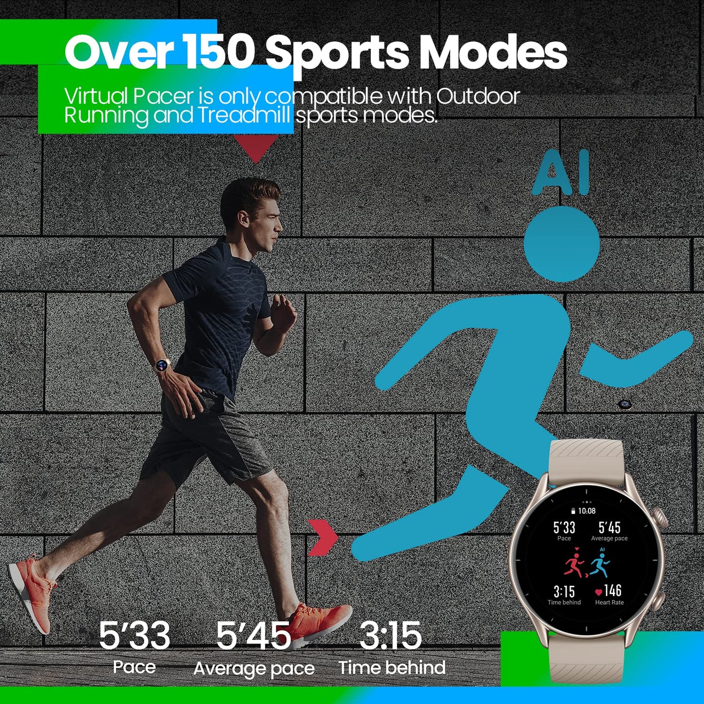 Amazfit Smartwatch GTR 3 46mm mit Gesundheitsüberwachung, SpO2, Zyklusüberwachung, GPS Sportuhr mit 150+ Sportmodi, 21 Tage Akku, Alexa für Herren Damen, Schwarz, Einheitsgröße