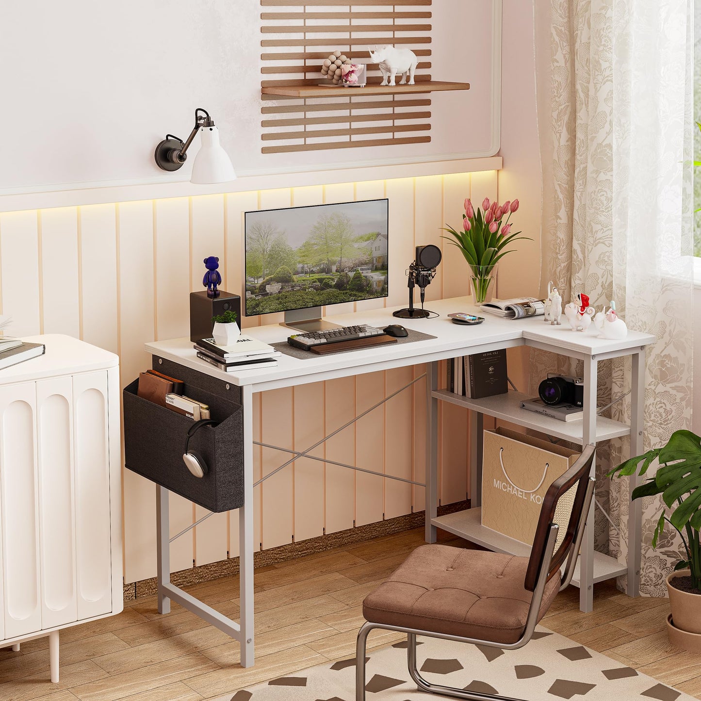 BEXEVUE L-förmiger Schreibtisch – 100x70 cm Gaming Tisch mit Ablagefächer, Umkehrbarer PC Ecktisch Computertisch, Corner Gaming Tisch für Studium Arbeit Zuhause Schlafzimmer, Schwarz