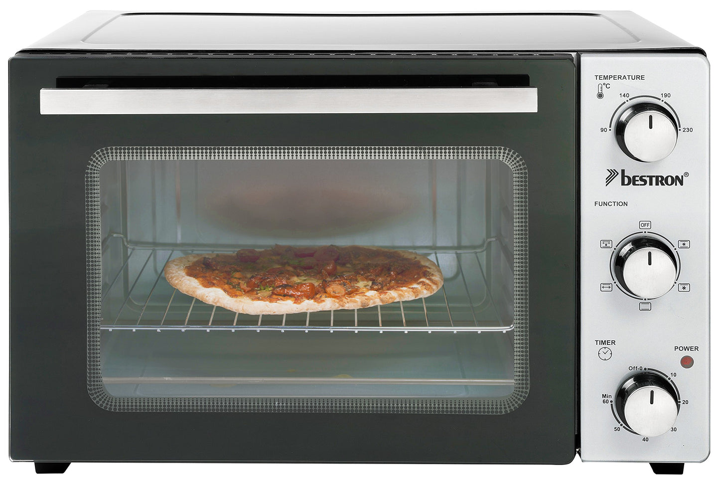 Bestron AOV9 Kompakter Mini-Backofen mit Ober-/Unterhitze, 9 Liter, 800 Watt, Schwarz