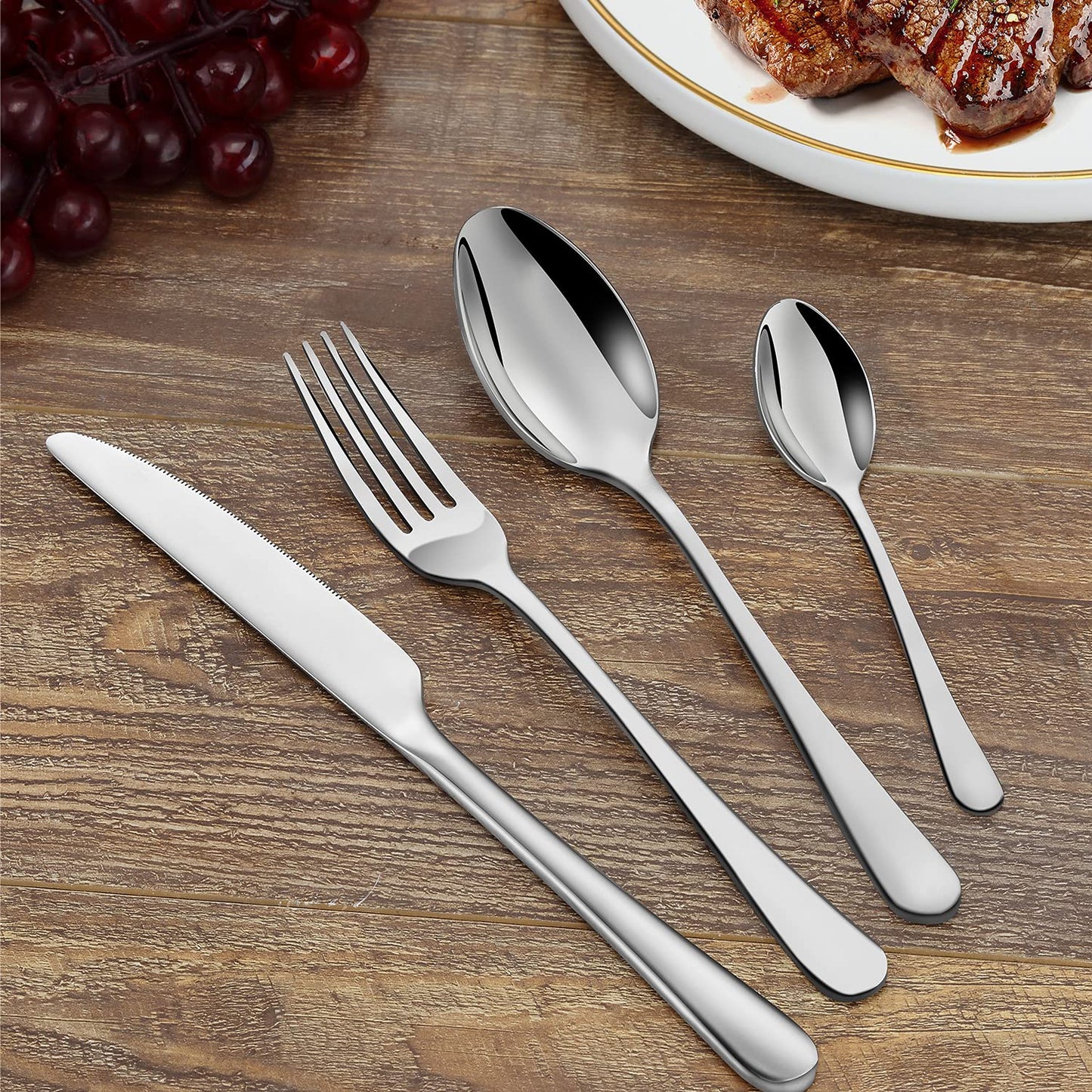BEWOS Besteck Set für 6 Personen, 30 teilig Essbesteck Set inkl. Messer, Gabel, Löffel, Besteck Edelstahl Spiegelpoliert, Spülmaschinenfest