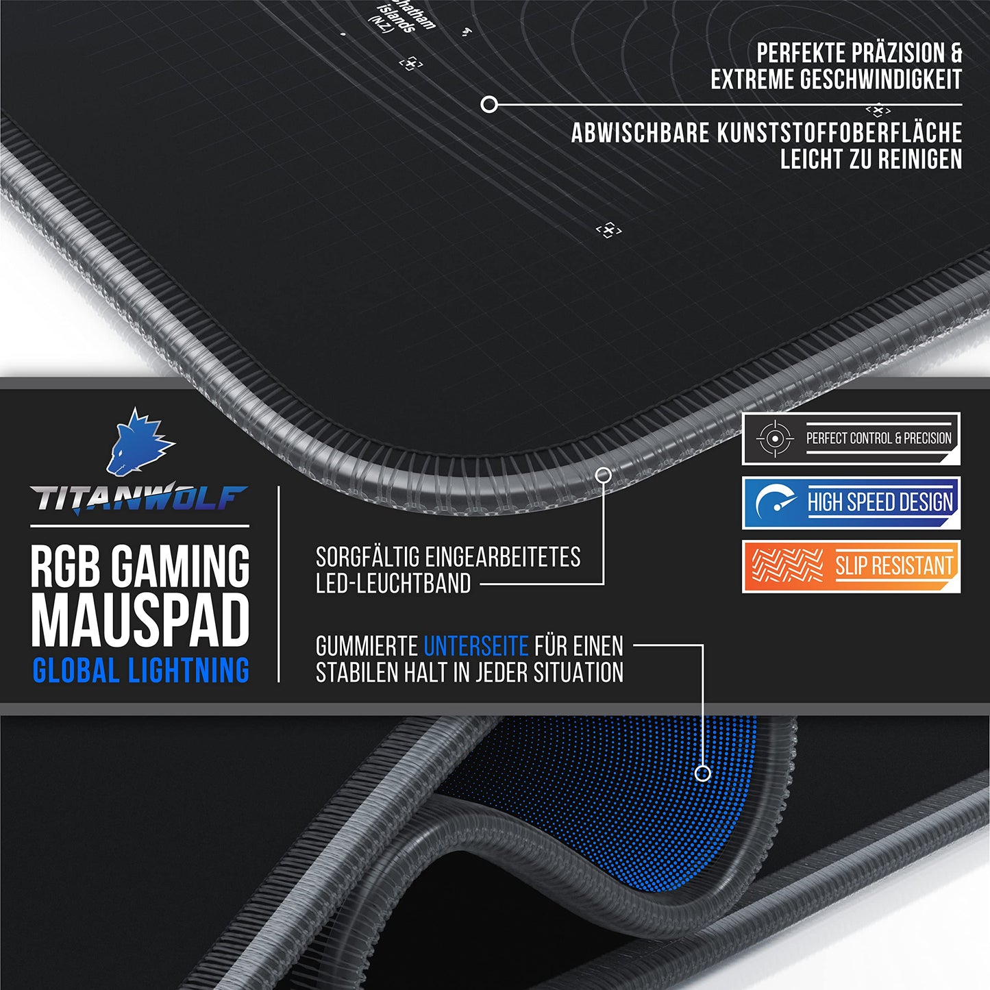 TITANWOLF - RGB Gaming Mauspad - LED Schreibtischunterlage - 800x300 mm - XXL Mousepad - LED Multi Color - 11 Beleuchtungs-Modi - 7 LED Farben Plus 4 Effektmodi - abwaschbar - Stars