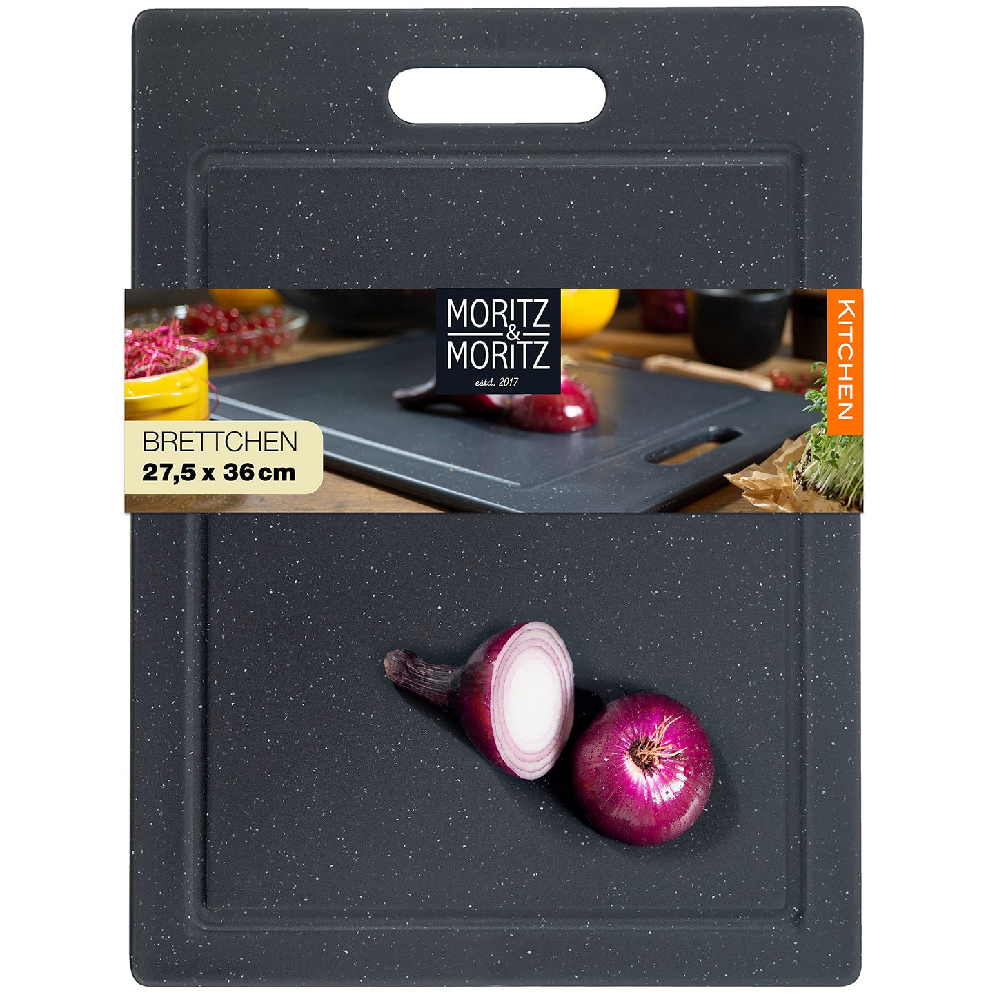 Moritz & Moritz 2x Schneidebrett Kunststoff Set in Granit Optik - 25 x 15 cm - Schneidebretter BPA frei - Frühstücksbrettchen - Schneidebrett Set hygienisch und spülmaschinenfest