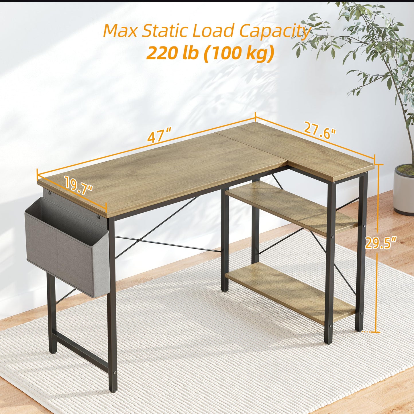 BEXEVUE L-förmiger Schreibtisch – 100x70 cm Gaming Tisch mit Ablagefächer, Umkehrbarer PC Ecktisch Computertisch, Corner Gaming Tisch für Studium Arbeit Zuhause Schlafzimmer, Schwarz