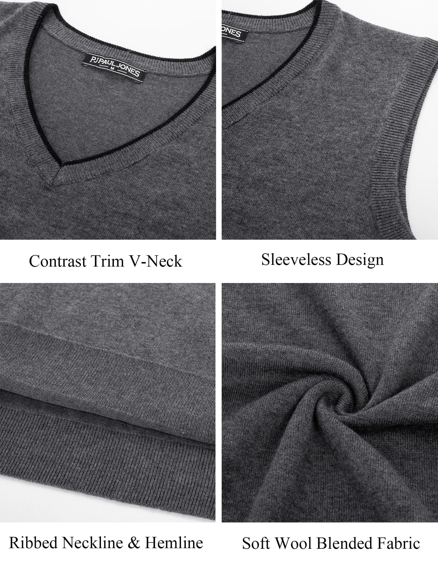 PJ PAUL JONES Men’s Sweater Vest – Wool Blend V-Neck Pullover