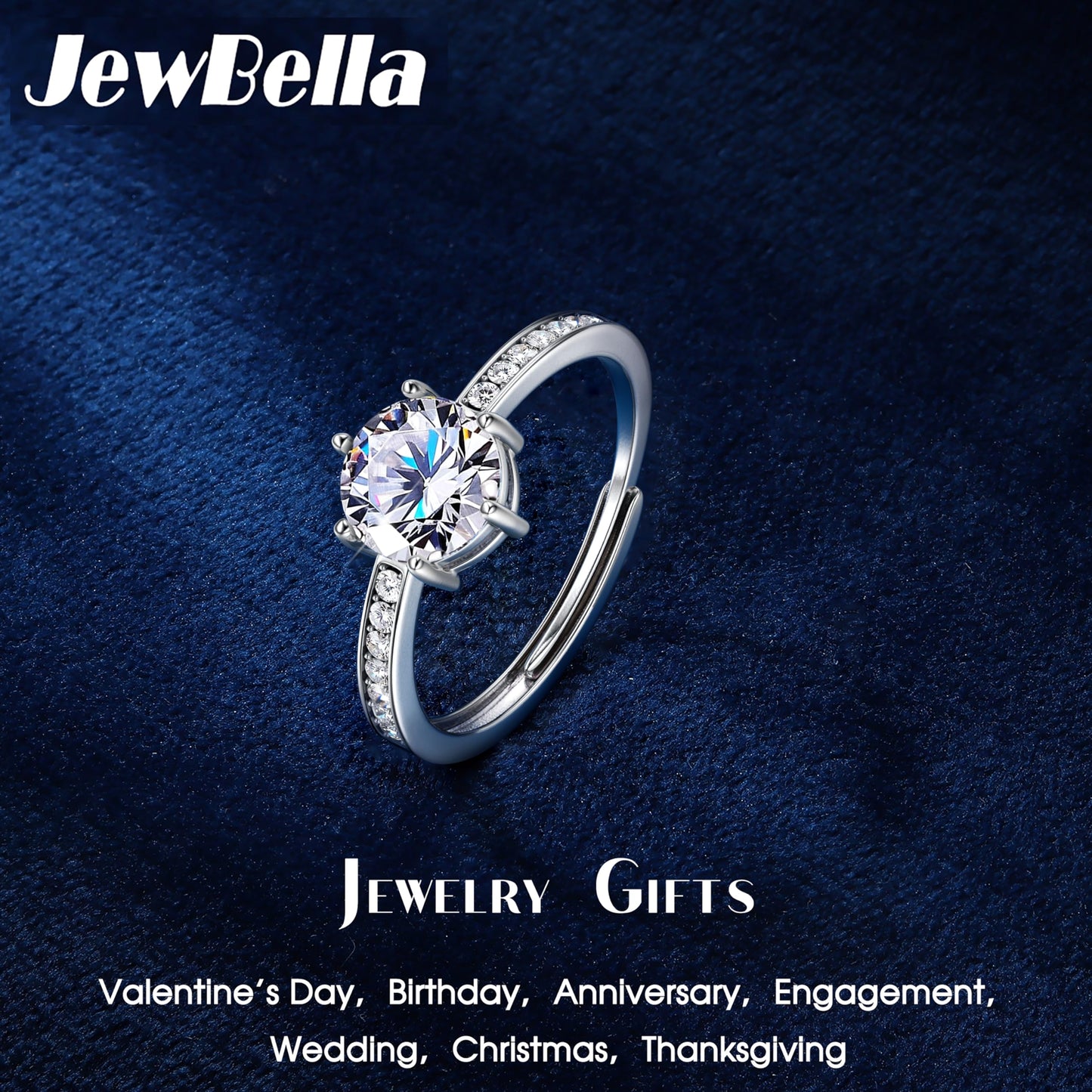 JeweBella 925 Sterling Silver Adjustable Ring for Women