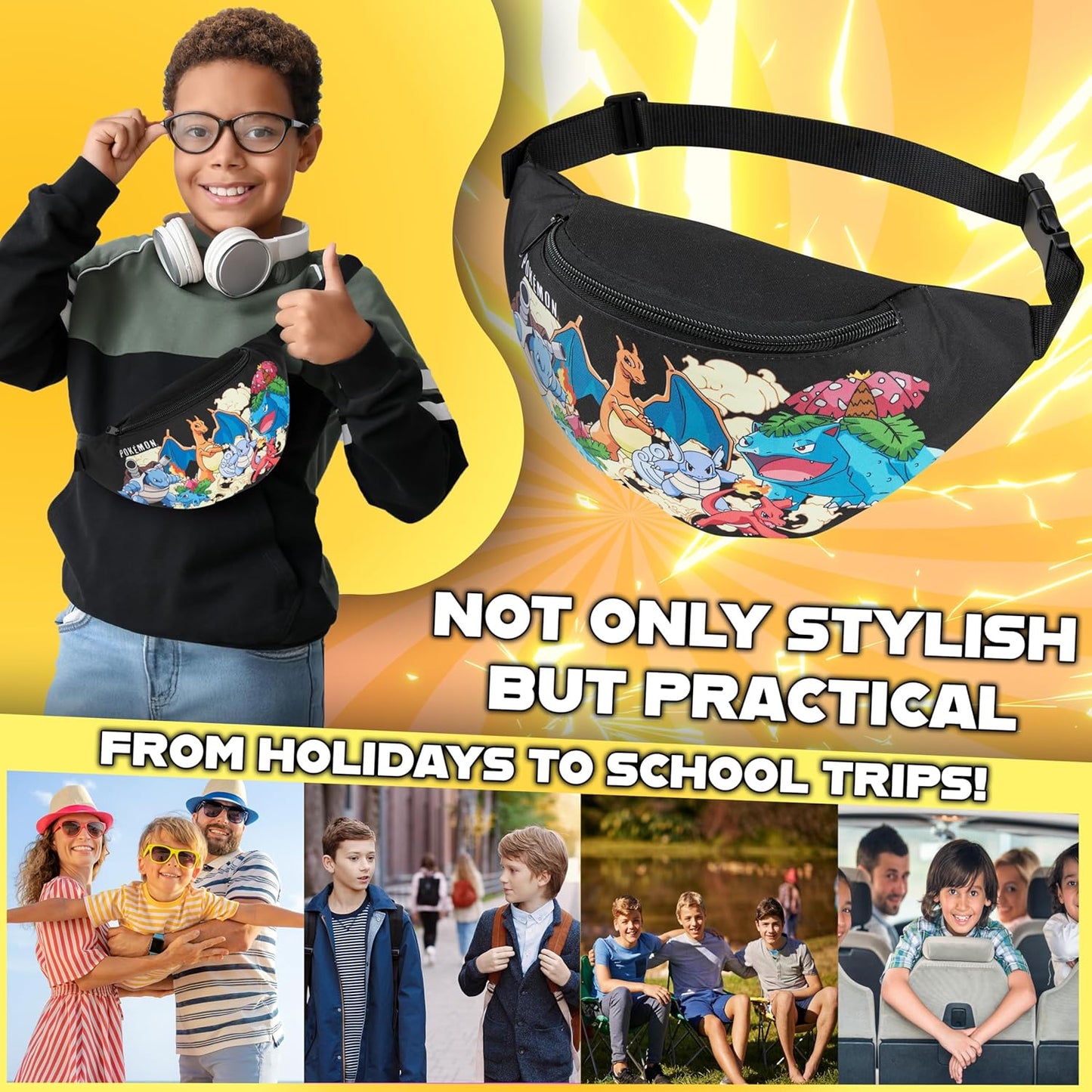 Pokémon Waist Bag – Pikachu Kids Hip Bag for School, Travel & Festivals